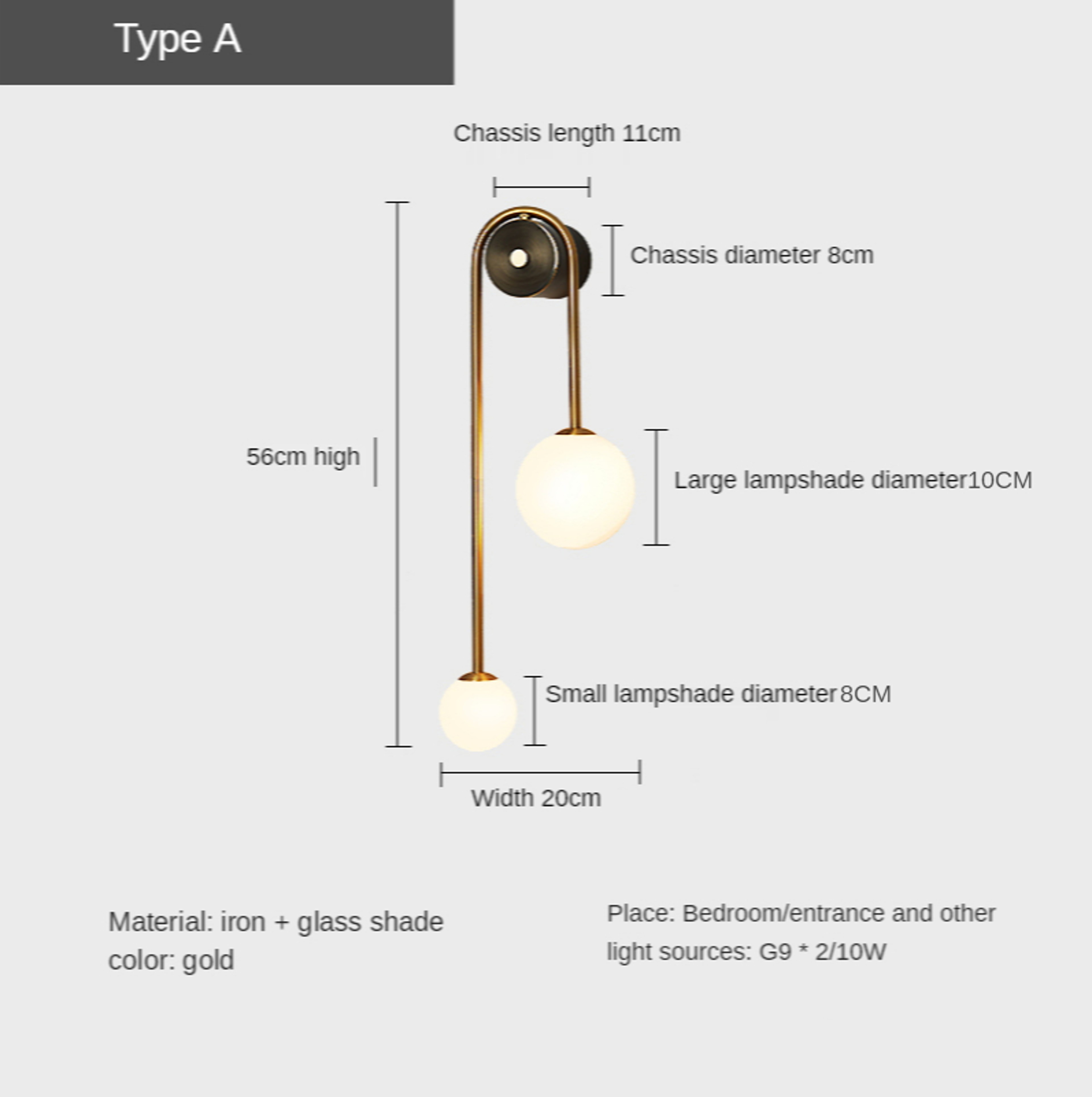 Modern Wall Lamp Glass Ball LED Gold Wall Sconce for Bedroom Living Room Decor – view 7