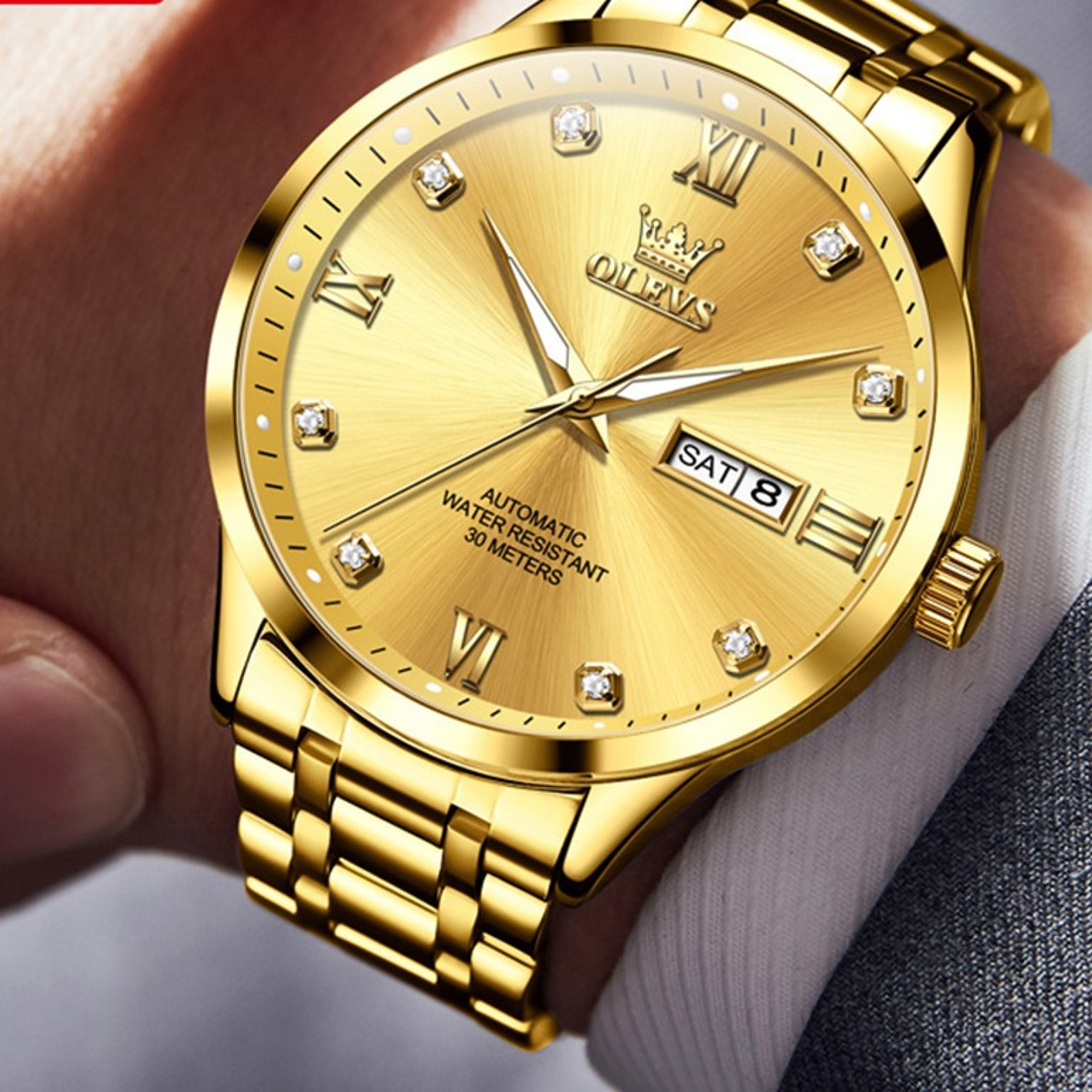Automatic Mechanical Watch Waterproof Luminous Dual Calendar Stainless Steeljpg