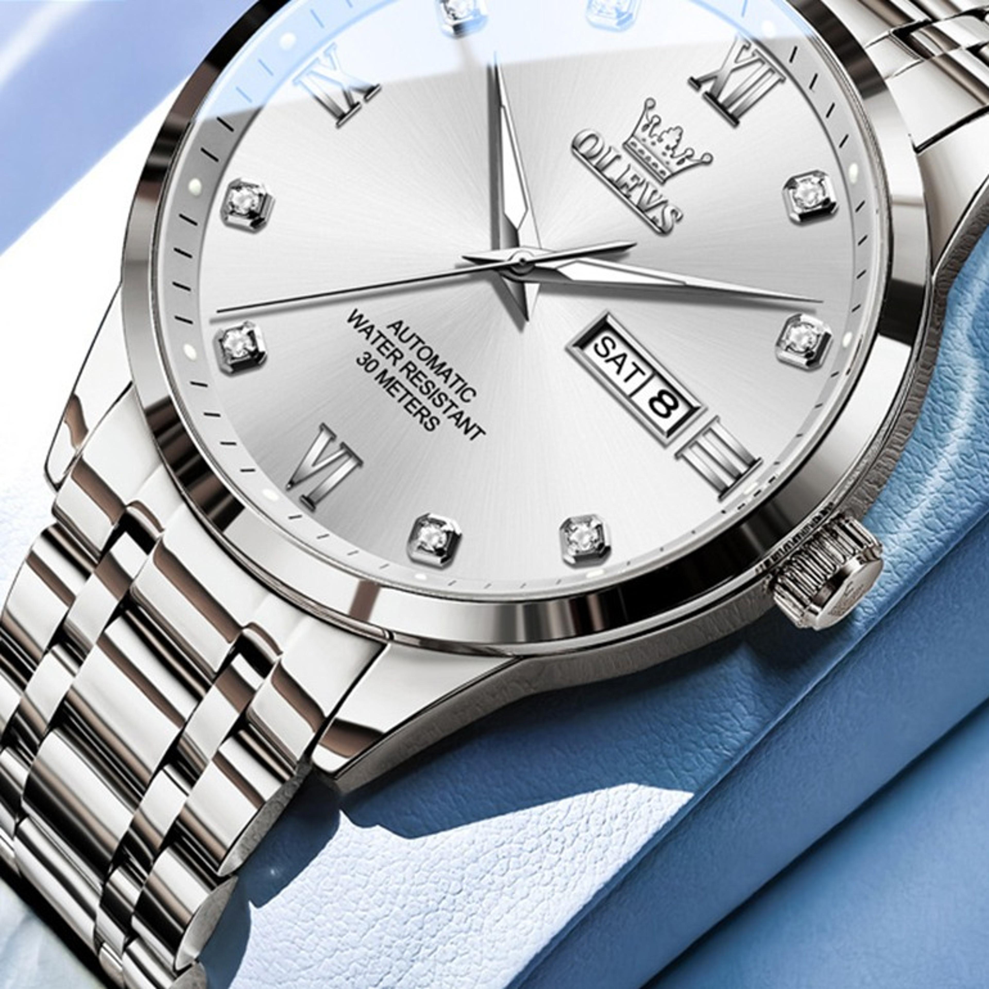 Automatic Mechanical Watch Waterproof Luminous Dual Calendar Stainless Steeljpg