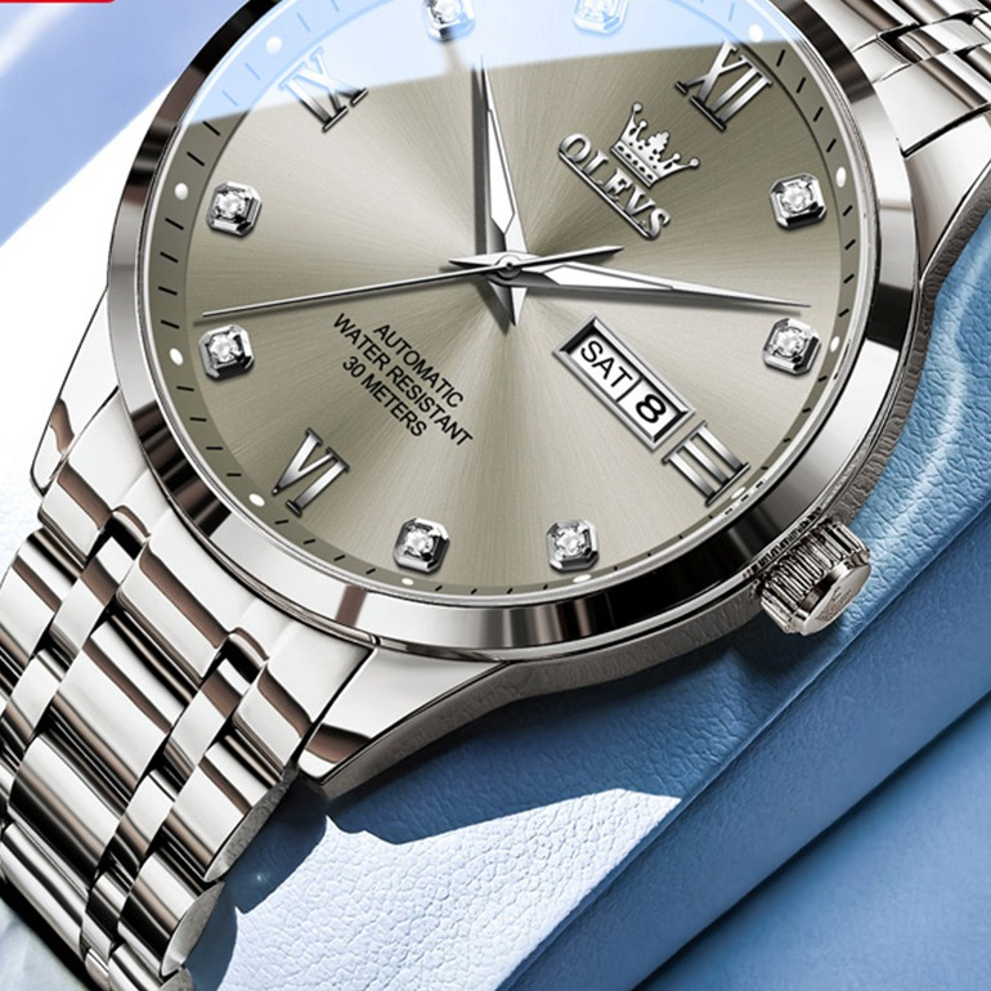 Automatic Mechanical Watch Waterproof Luminous Dual Calendar Stainless Steeljpg
