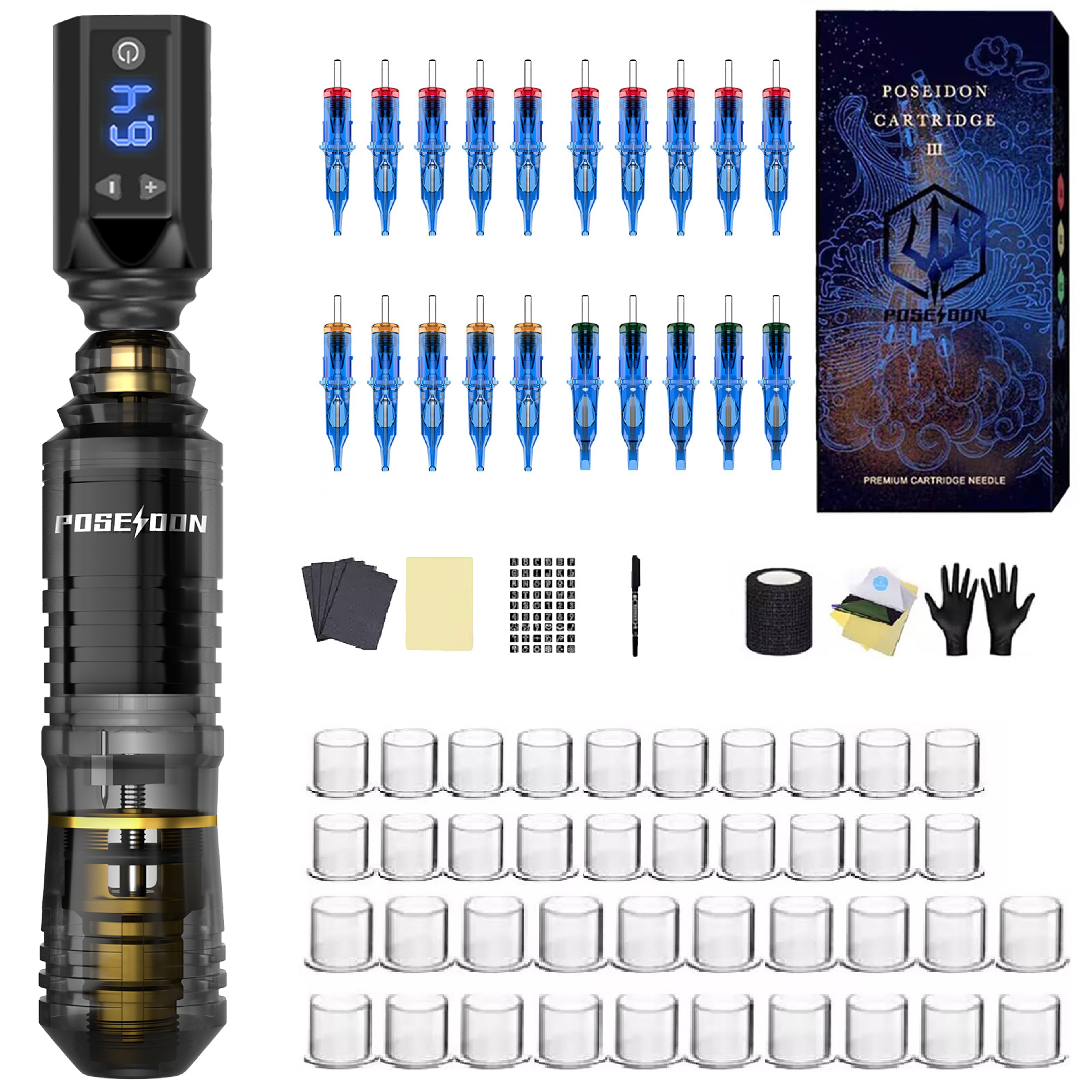 Wireless Tattoo Pen Kit with Transparent Tattoo Machine and Power Supply – view 7