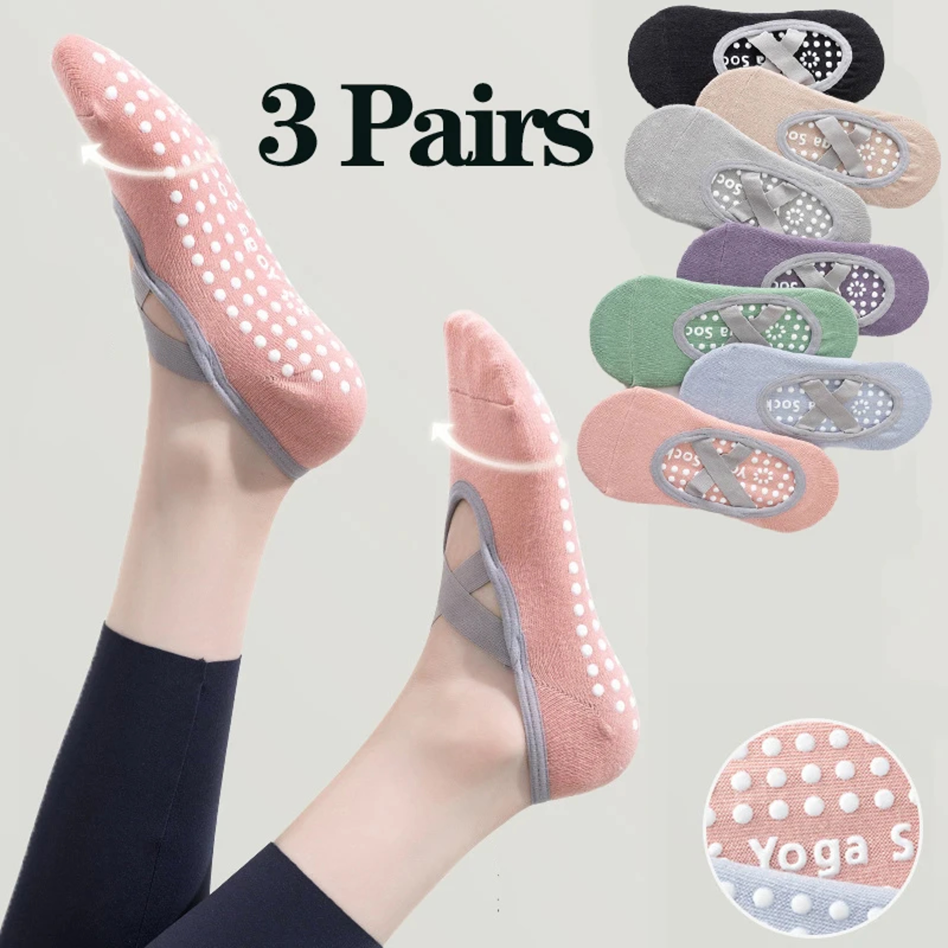 Womens Non Slip Pilates Grip Socks with Breathable Backless Ballet Strap Design – view 1