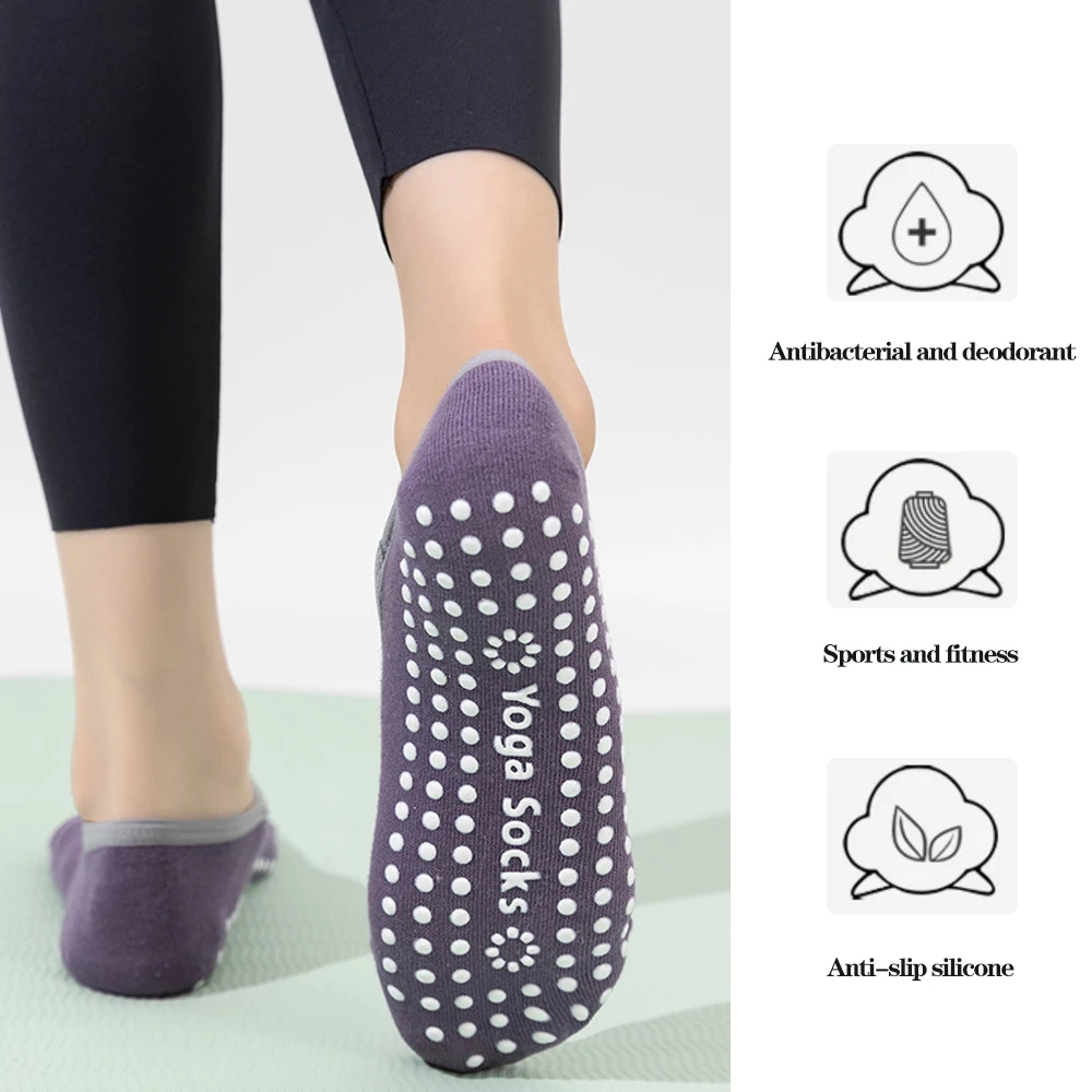 Womens Non Slip Pilates Grip Socks with Breathable Backless Ballet Strap Design – view 2