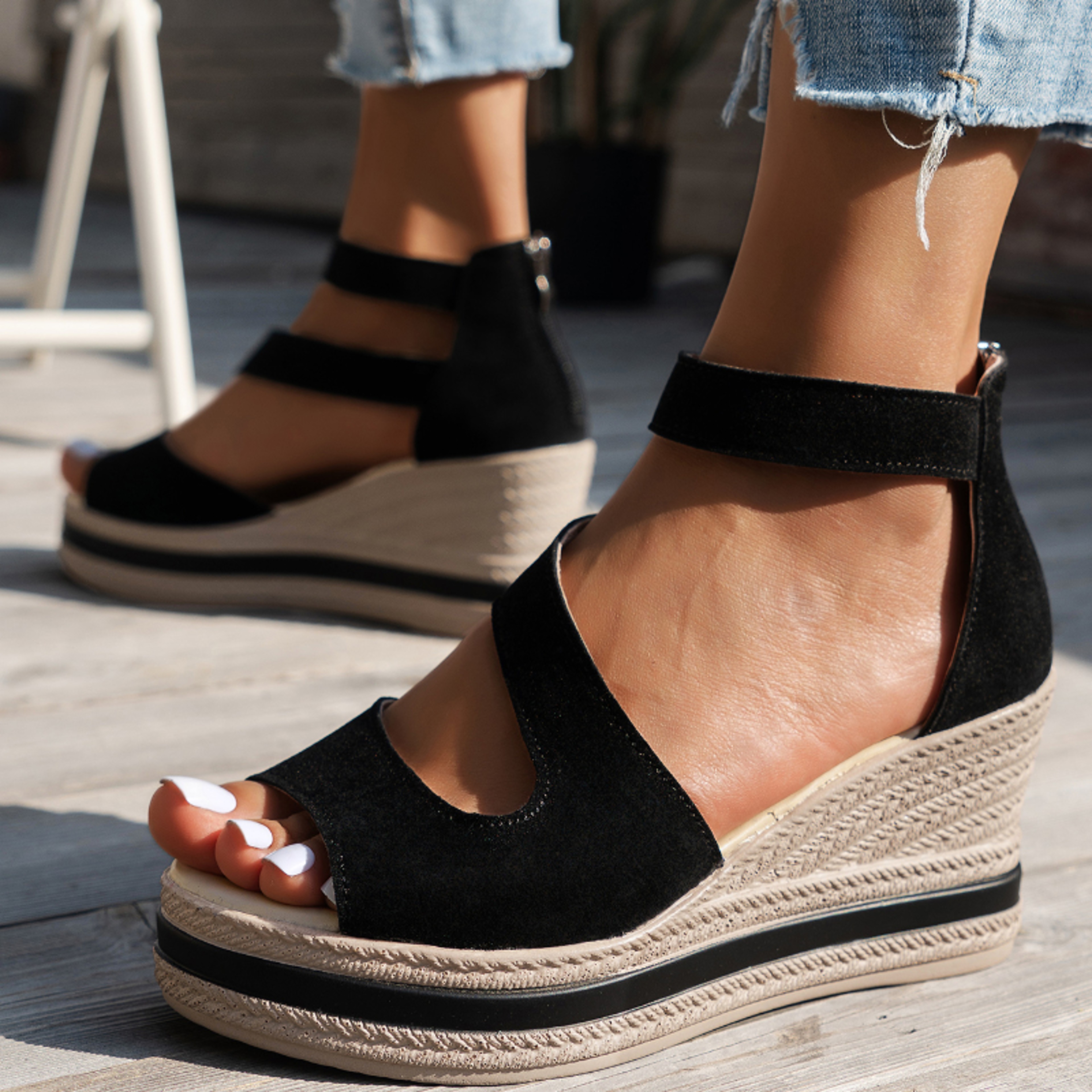 Women Open Toe Platform Wedge Sandals Lightweight Non Slip Zipper Summer Shoes – view 7