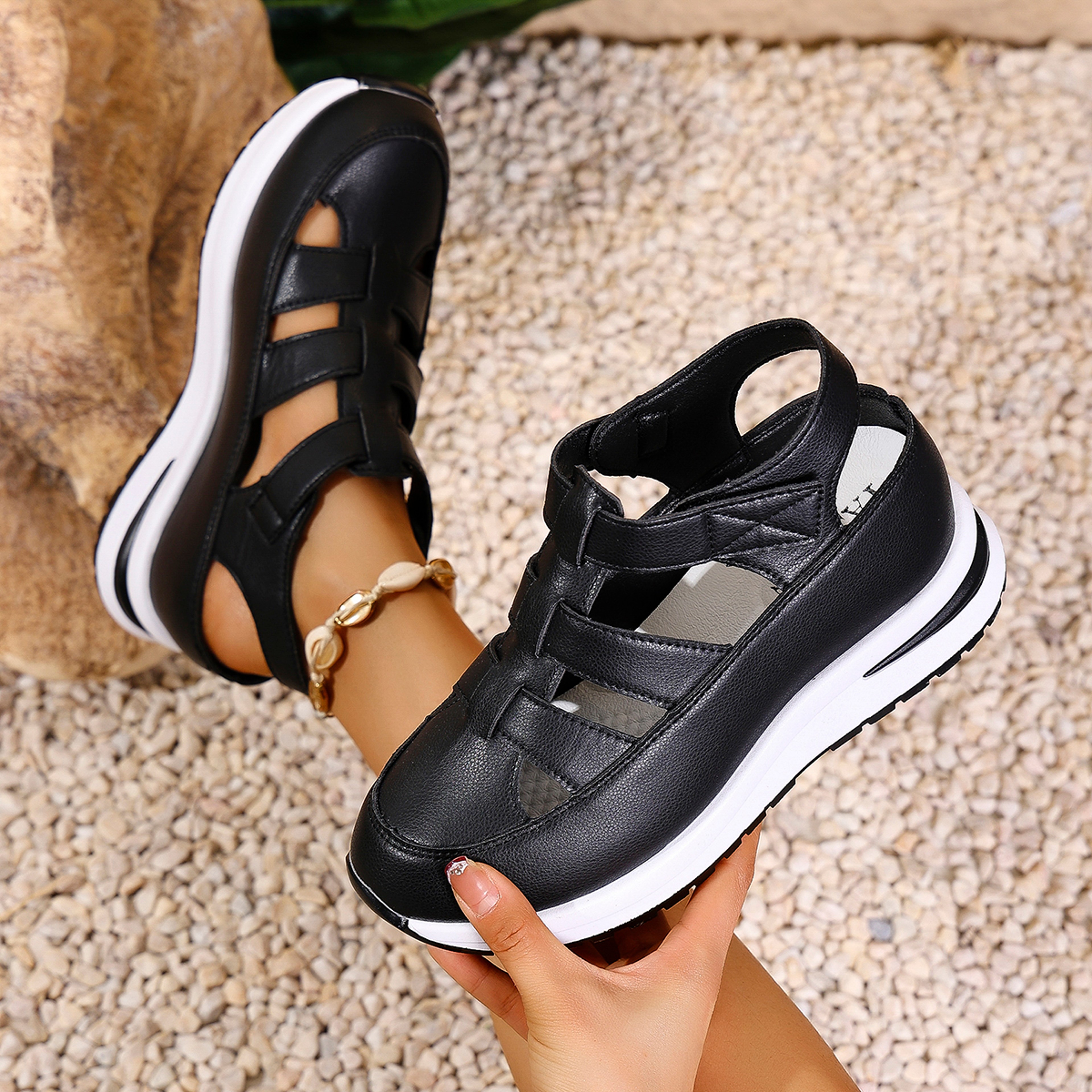 Elegant Closed Toe Wedge Sandals for Women with Adjustable Buckle Strap – view 6