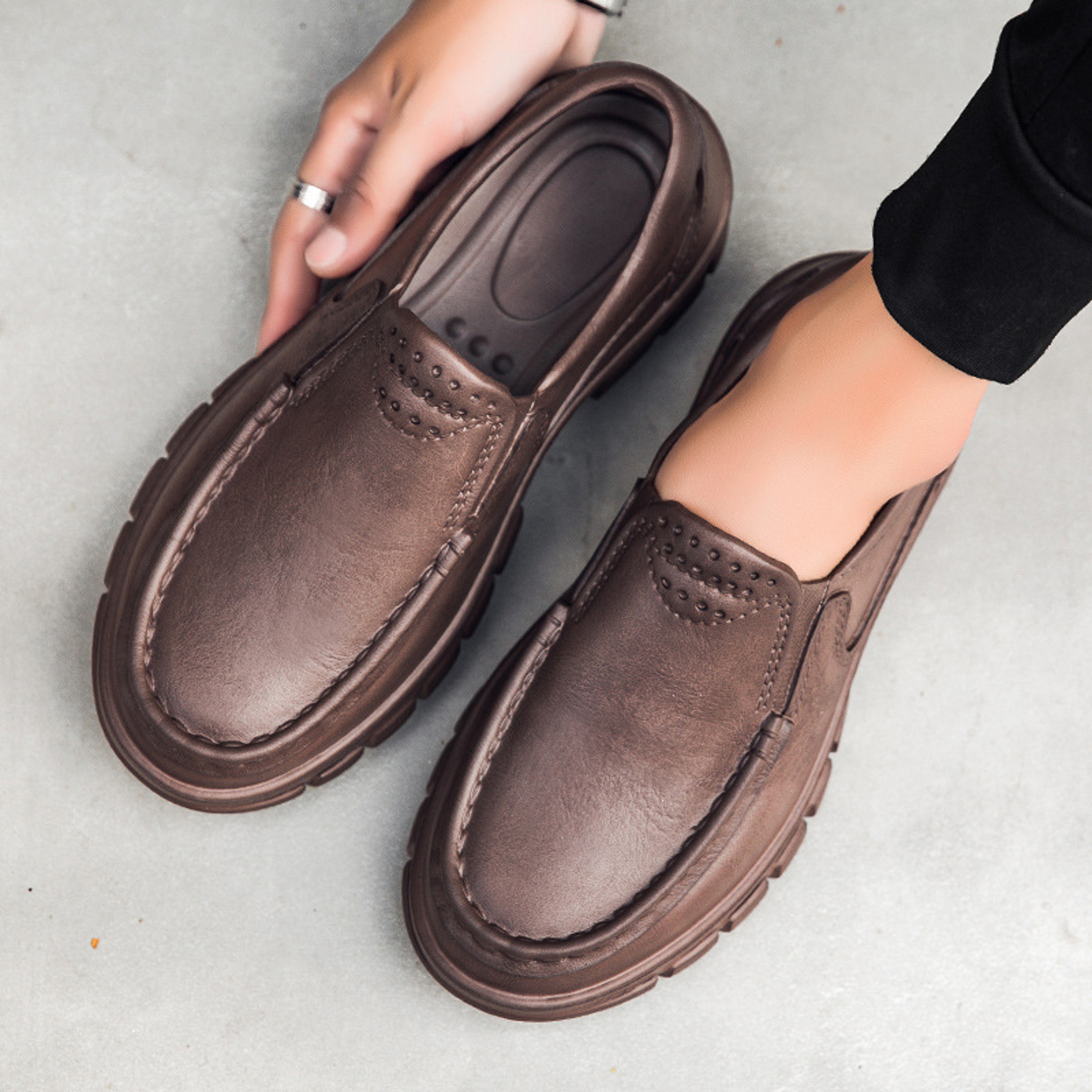 Mens Waterproof Leather Loafers Non Slip Comfort Driving Shoes – view 4