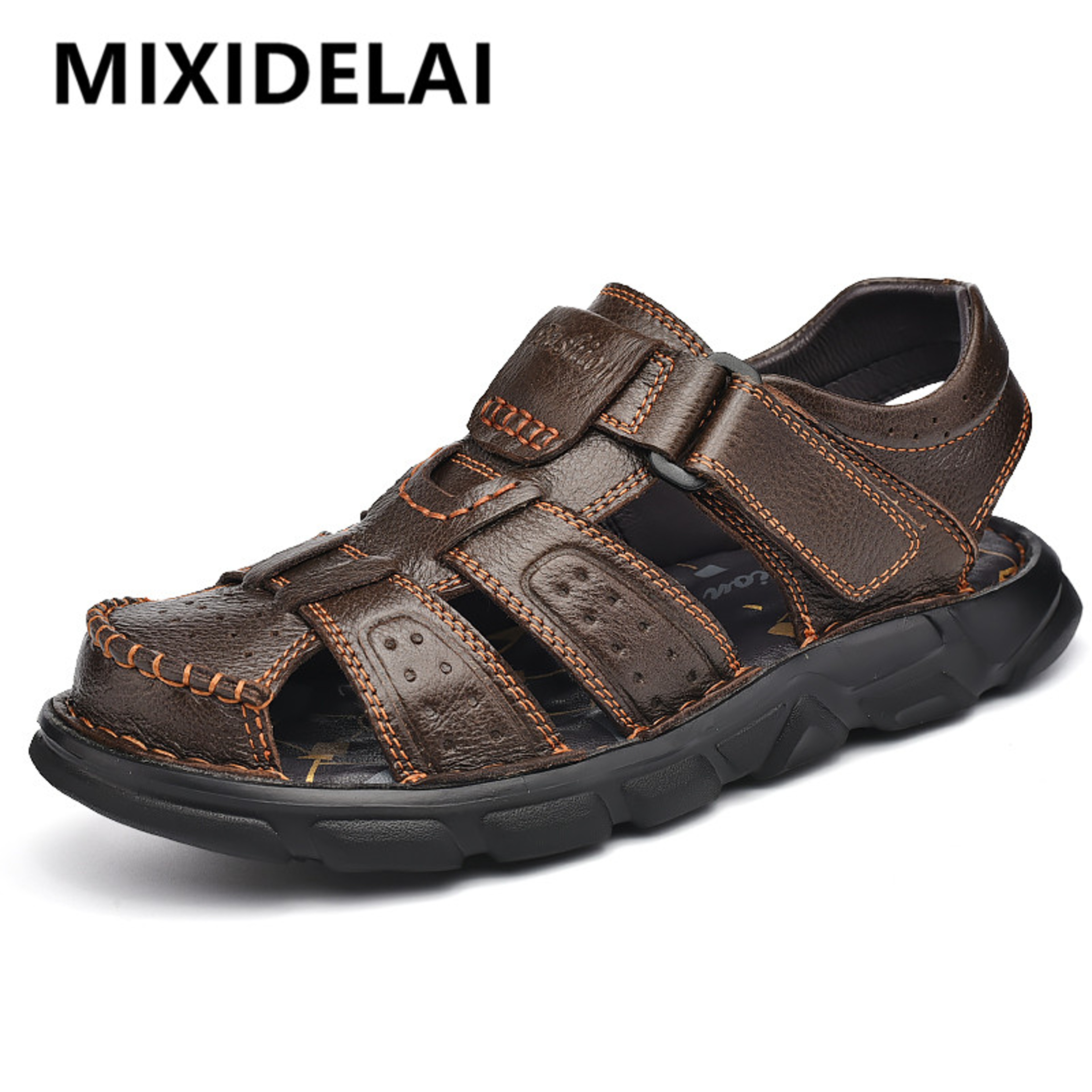 Mens Genuine Leather Sandals Breathable Casual Walking Shoes for Summer – view 1