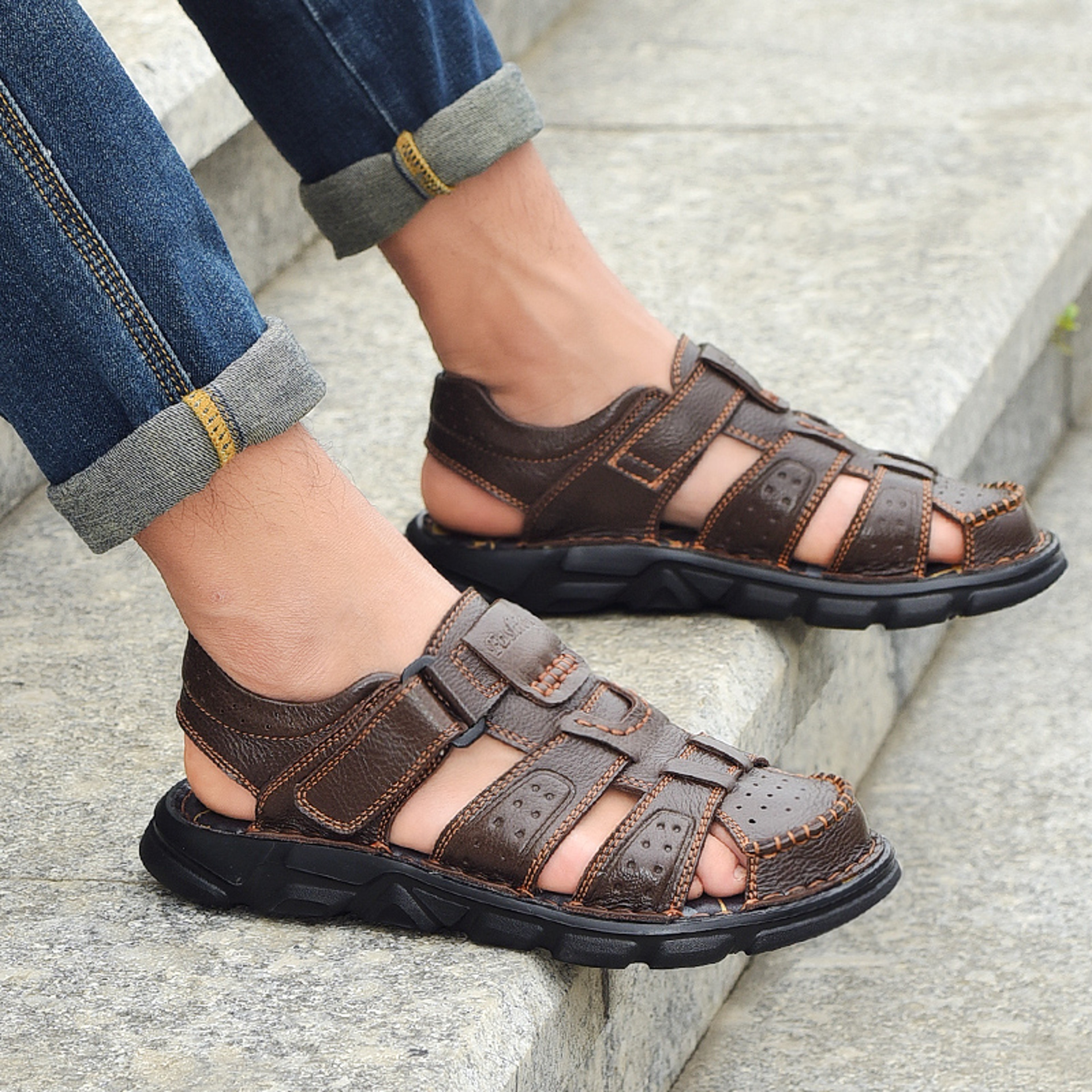 Mens Genuine Leather Sandals Breathable Casual Walking Shoes for Summer – view 5