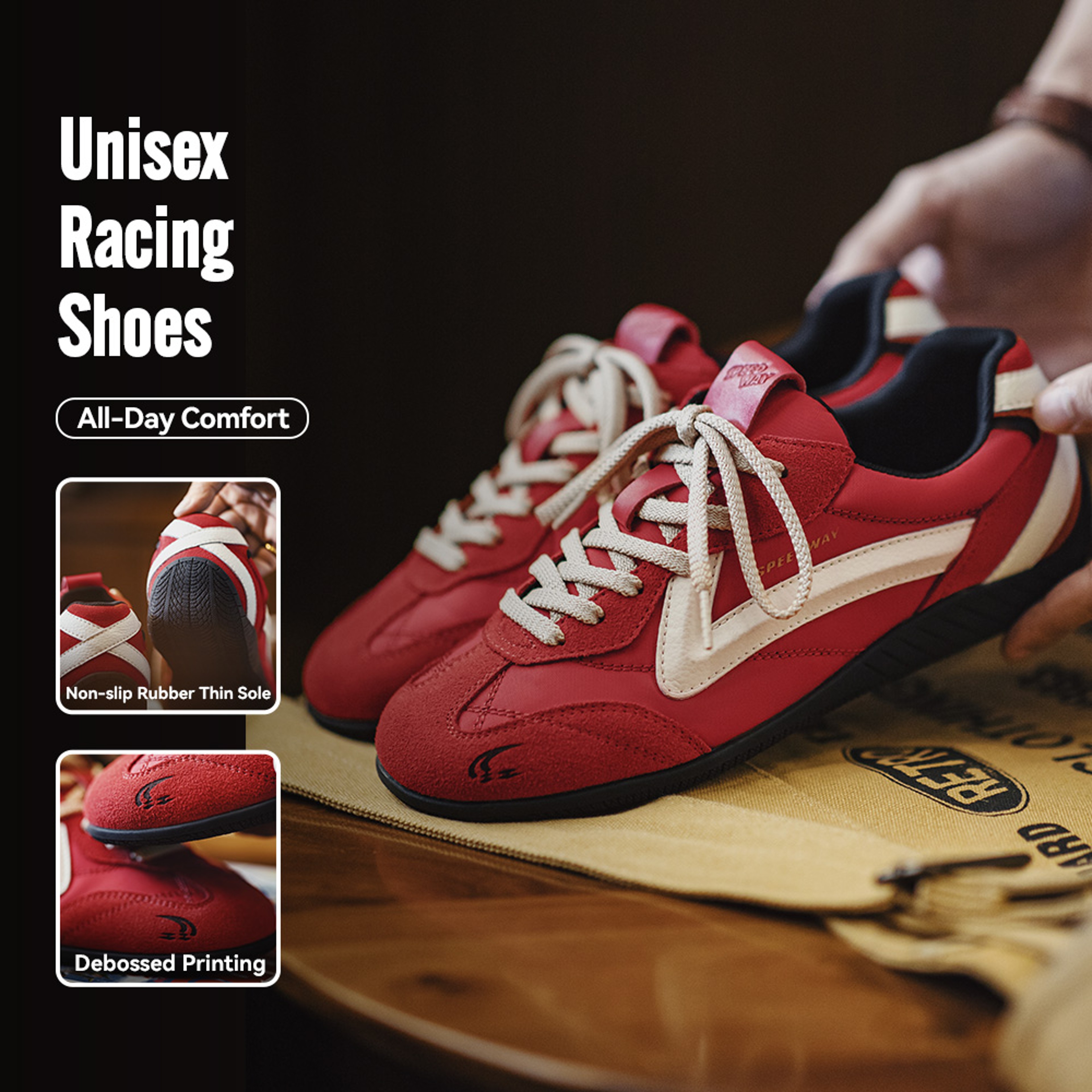 Vintage Red Racing Sneakers Breathable Retro Trainers for Men and Women – view 1