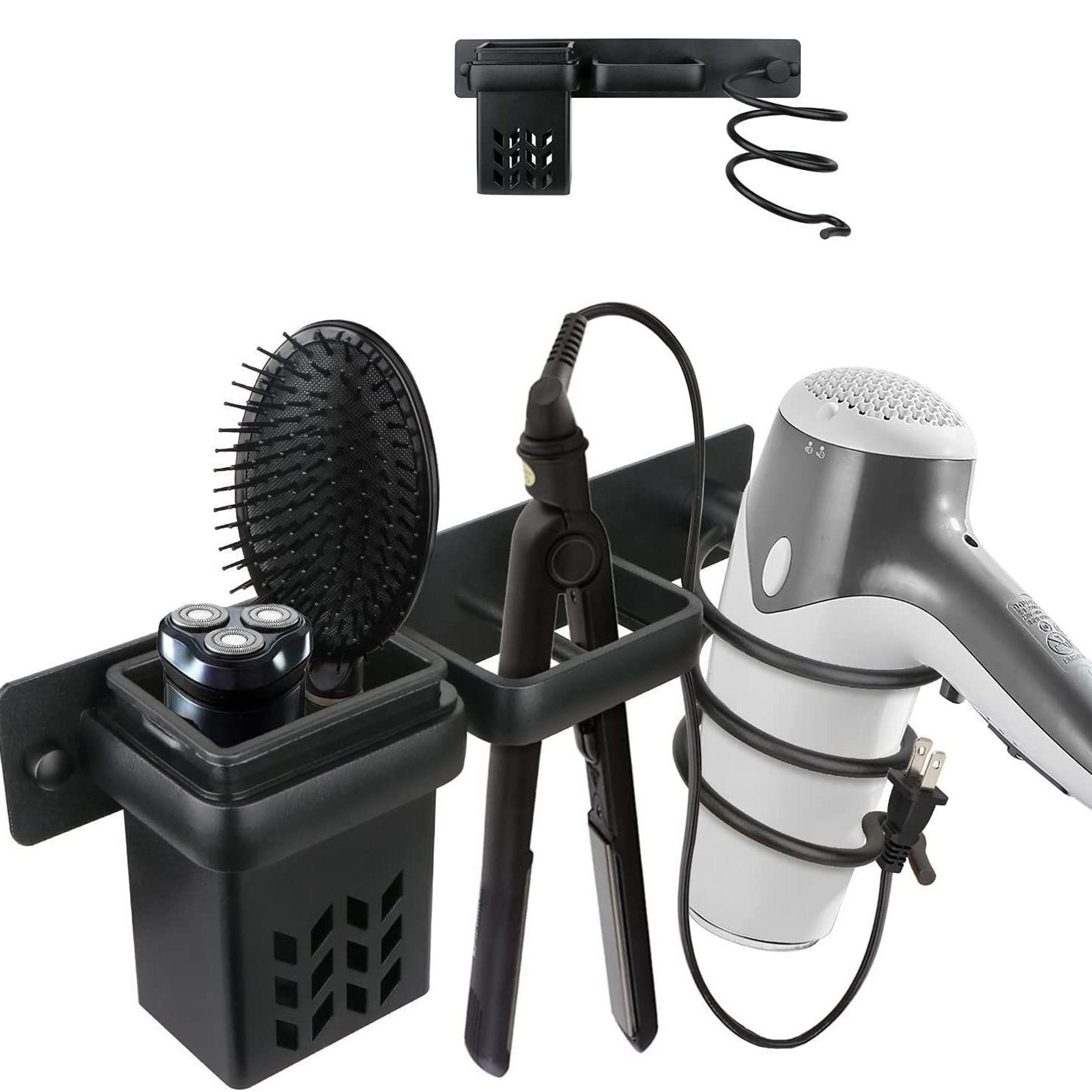 Wall Mounted Hair Dryer Holder With Straightener Storage Aluminum Bathroom Organizer 1