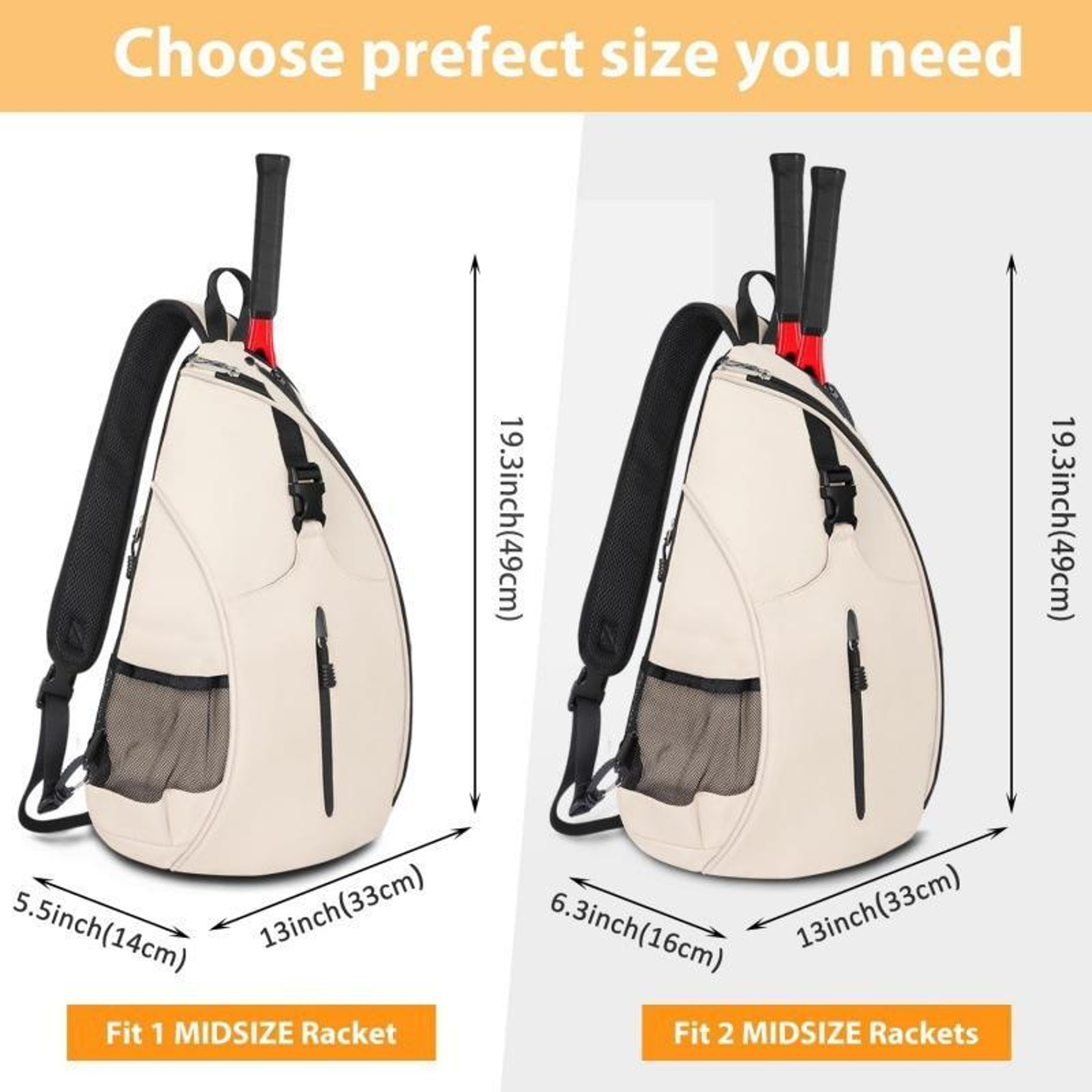 Portable Outdoor Sports Tennis Racket Crossbody Bag With Zoned Storage 5