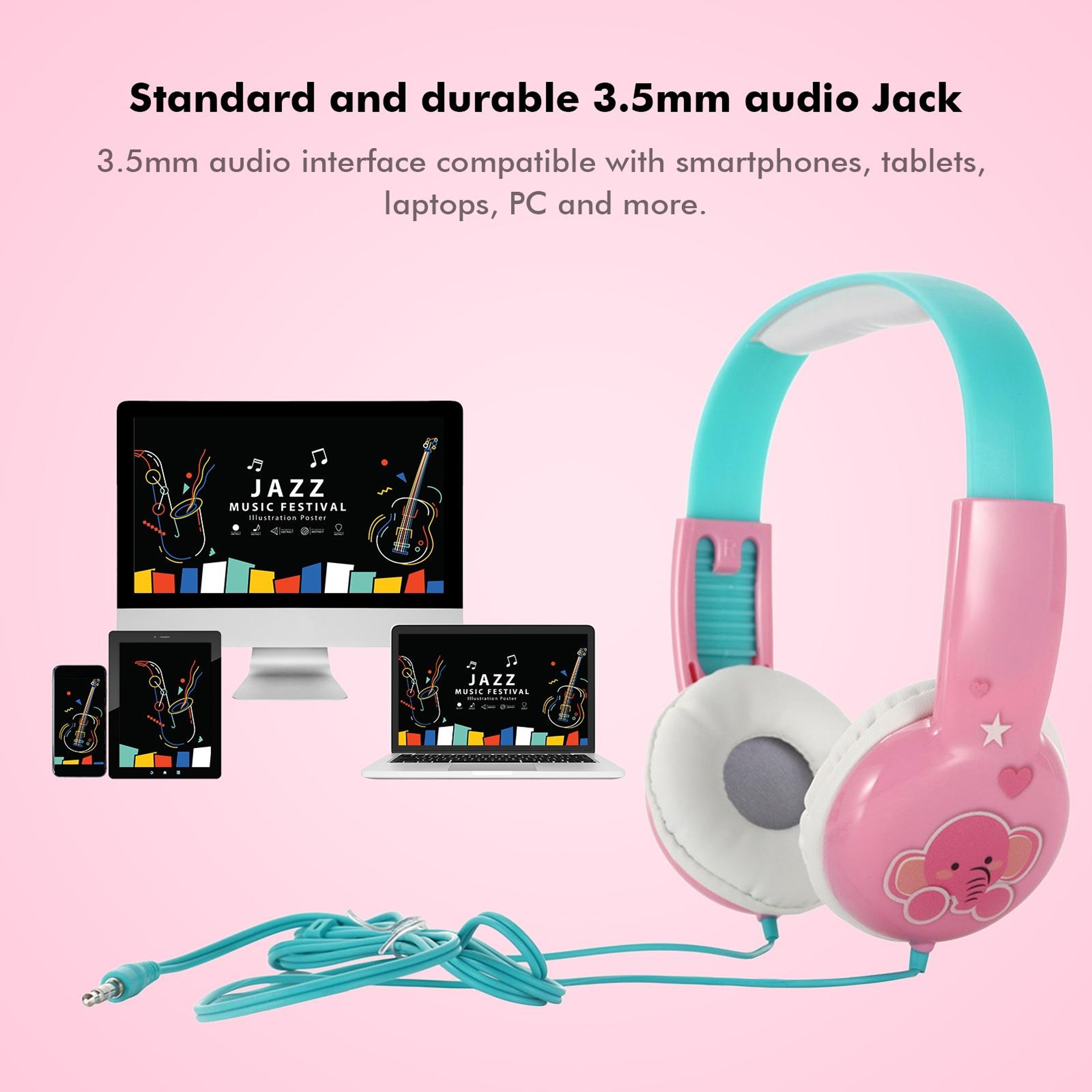 KID101 Safe Volume Kids Wired Headphones For School Travel  Tablet Learning 3