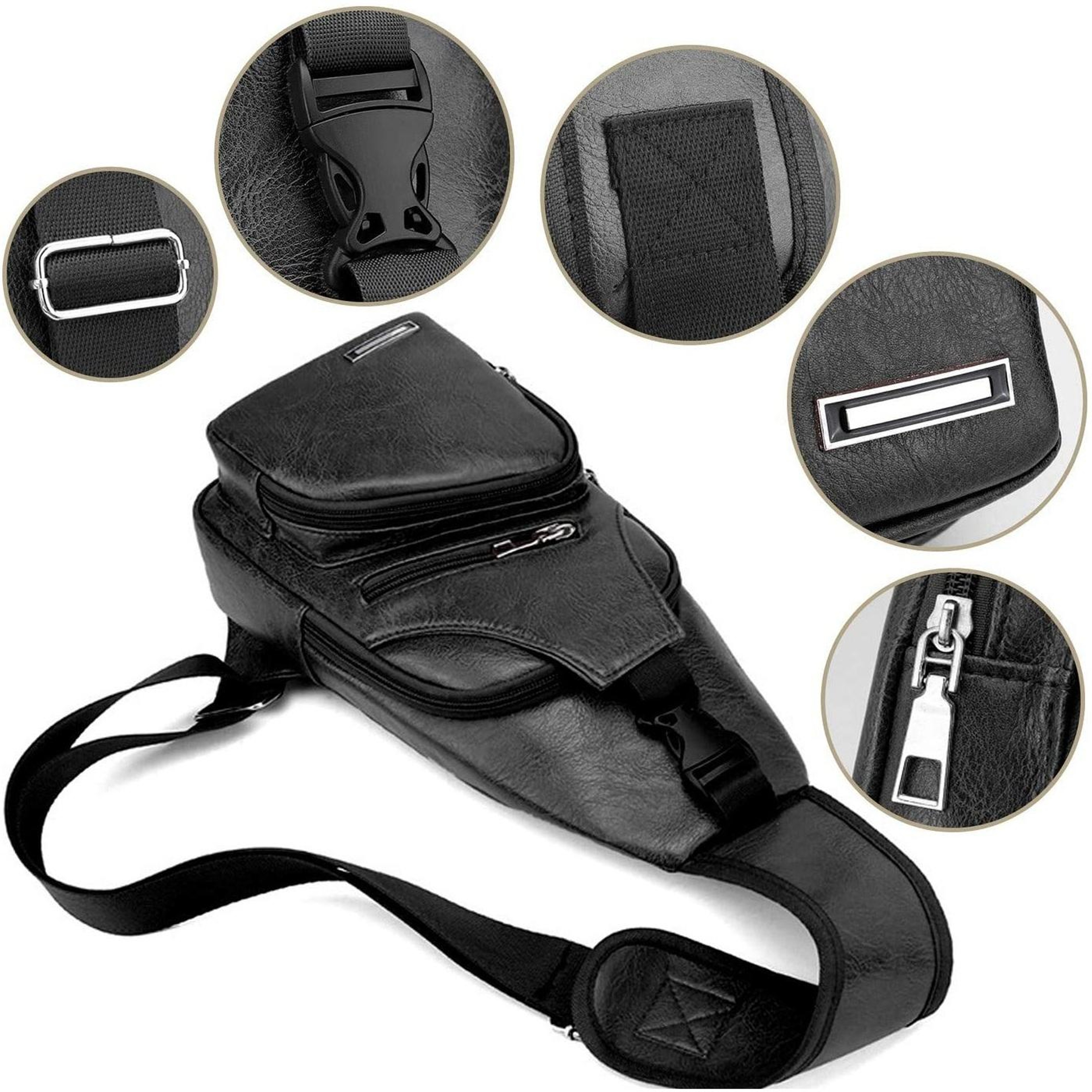 UrbanCharge Waterproof PU Leather Chest Bag With USB Port For Men 3
