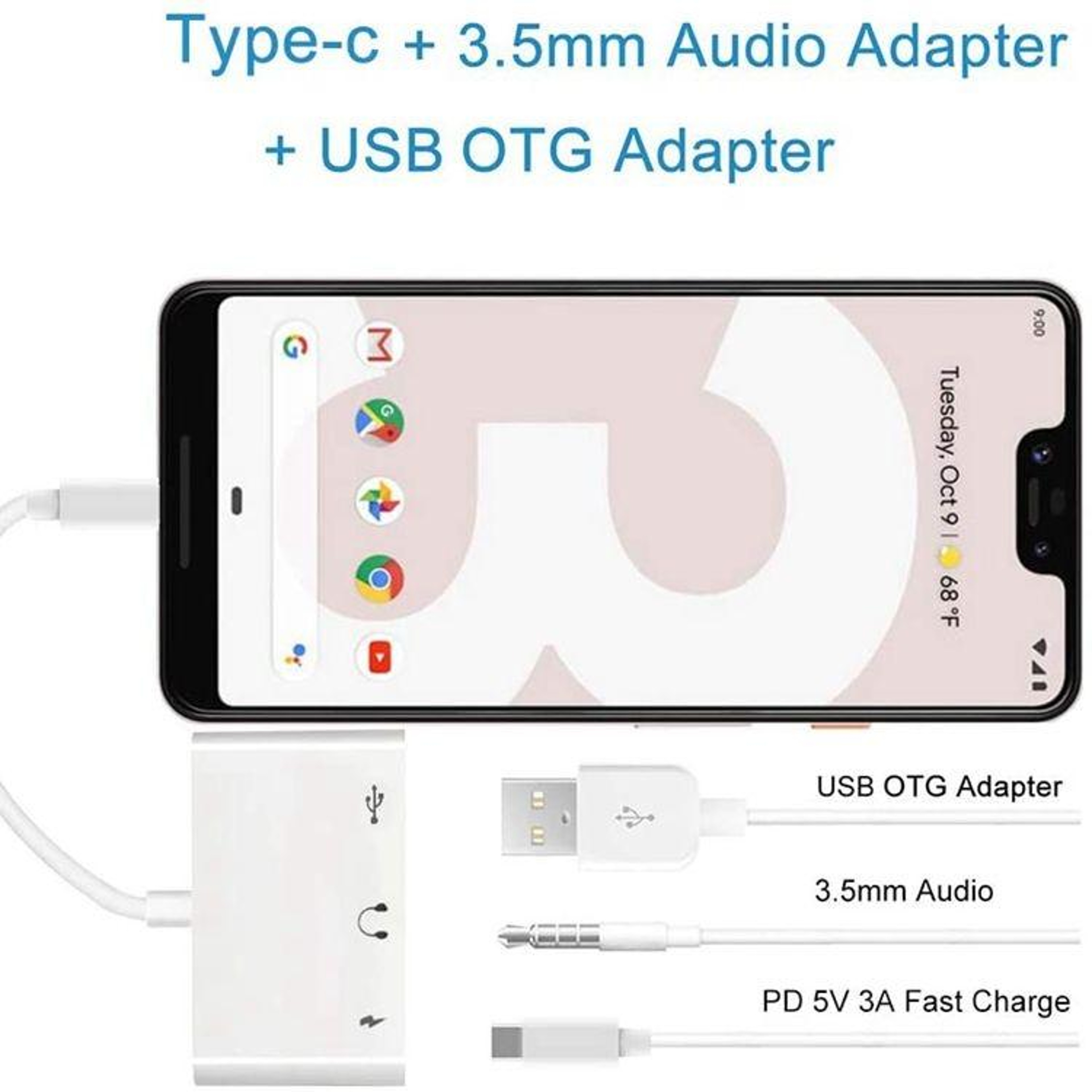3 In 1 USB C OTG Adapter With 35mm Headphone Jack Fast Charging  USB Audio Splitter 6