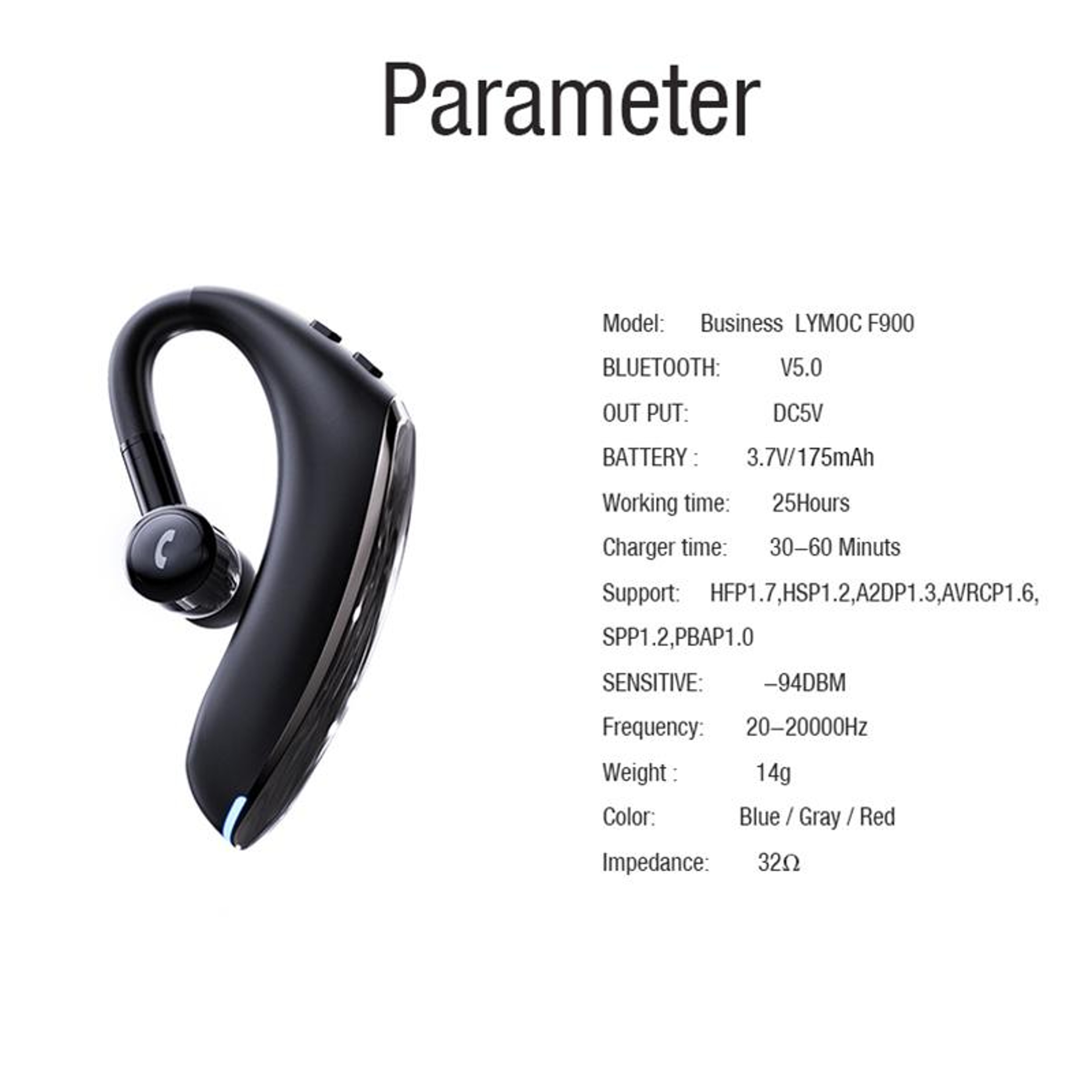 F900 Bluetooth 50 Earhook Headset With Rotating Mic  Handsfree Calling 7