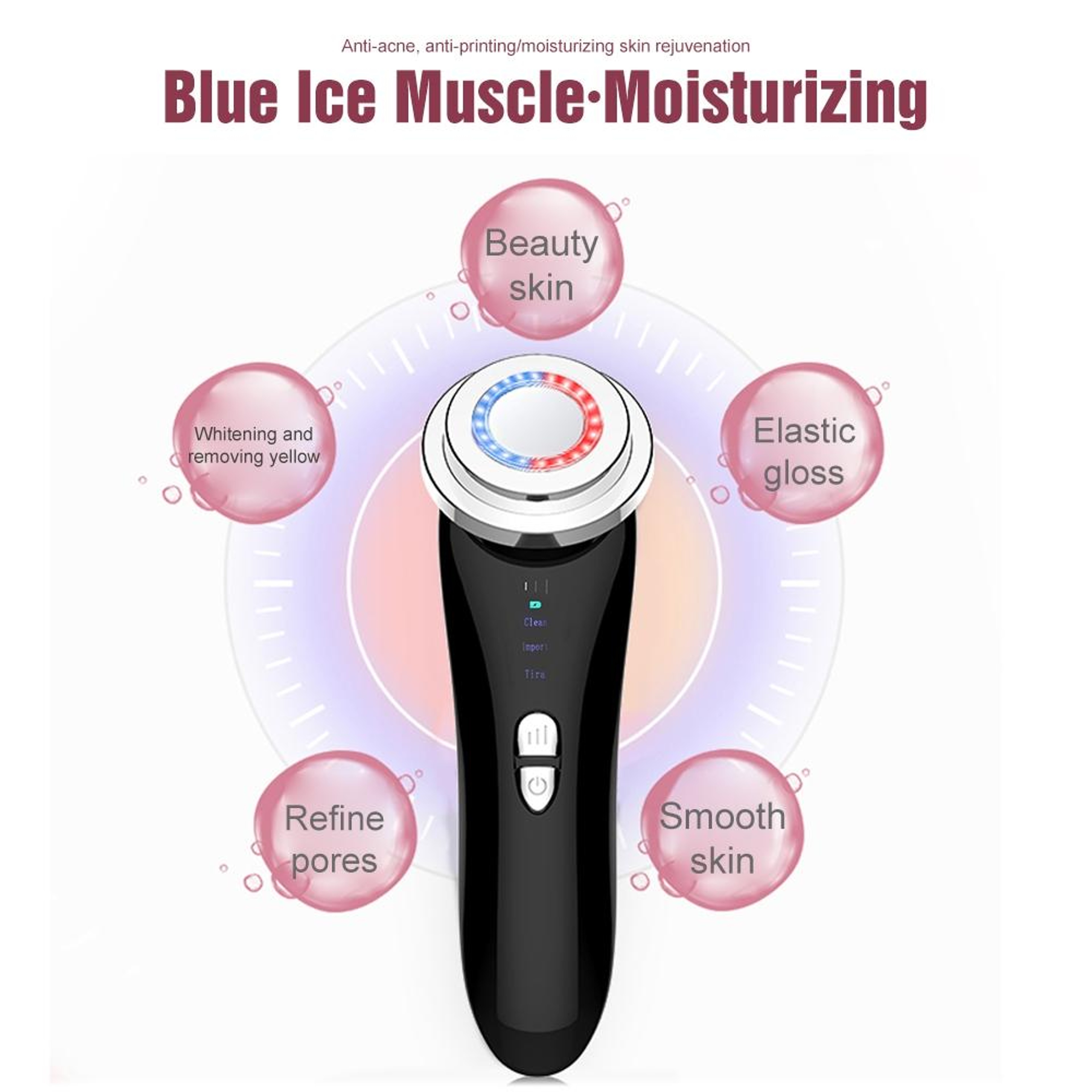 Ultrasonic LED Facial Massager With Ion Therapy And Red Blue Light Skincare Device 5