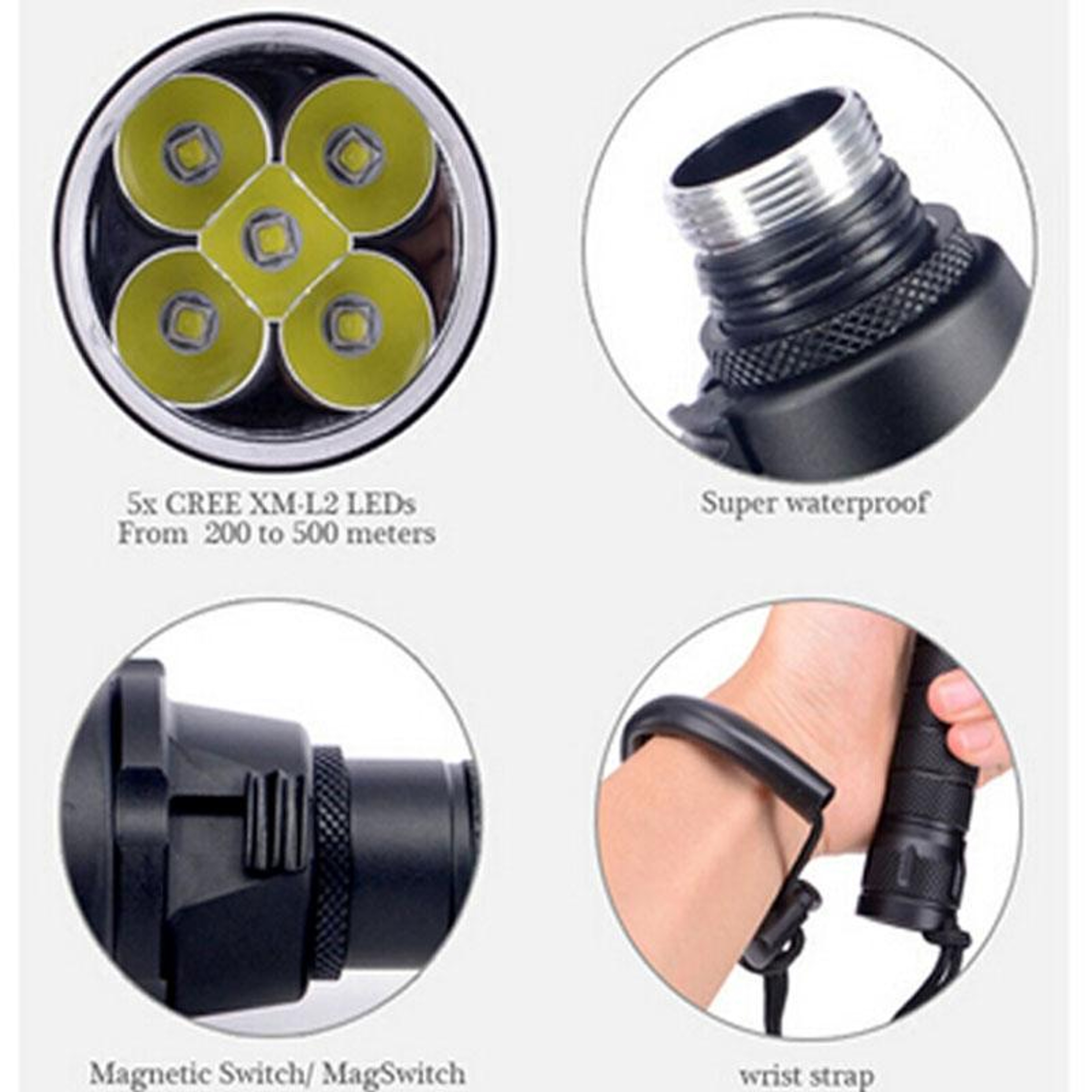 6800LM Diving Flashlight With 5 XM L2 LEDs 150M Waterproof Underwater Torch 2