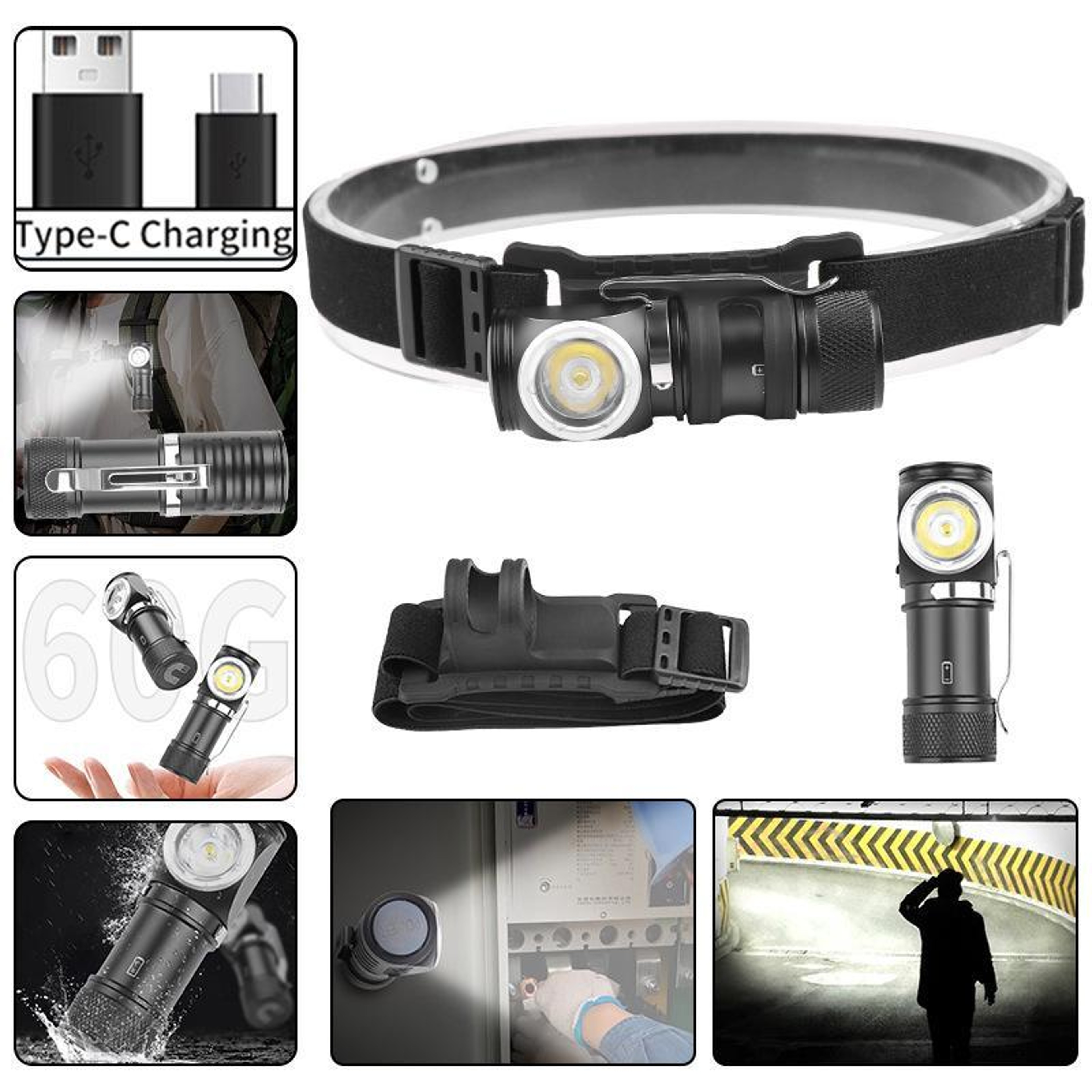 Rechargeable LED Flashlight With Magnetic Headlight Portable  Multifunctional 9