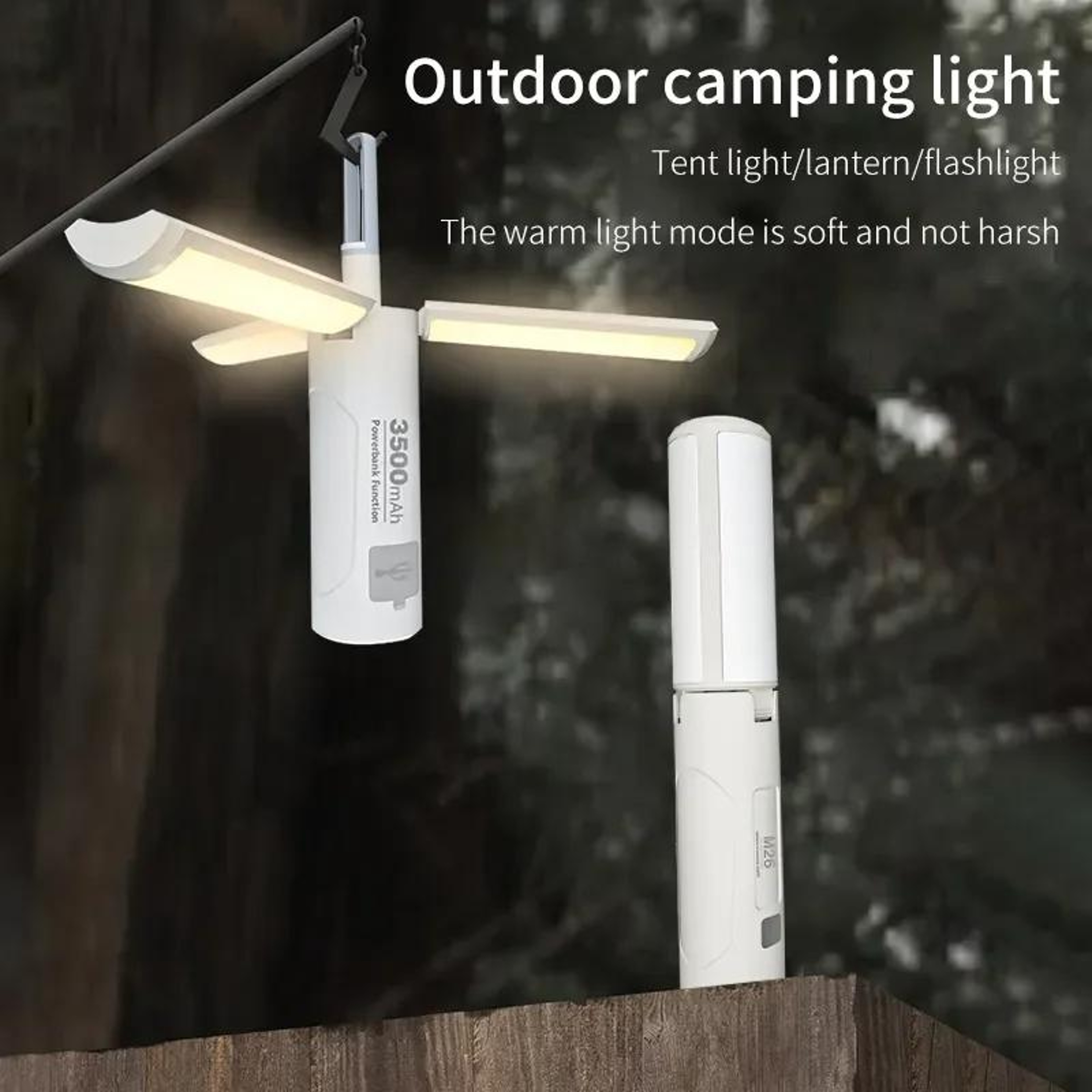 3500mAh Foldable Handheld Camping Light With Triple Leaf Hook Flashlight 1