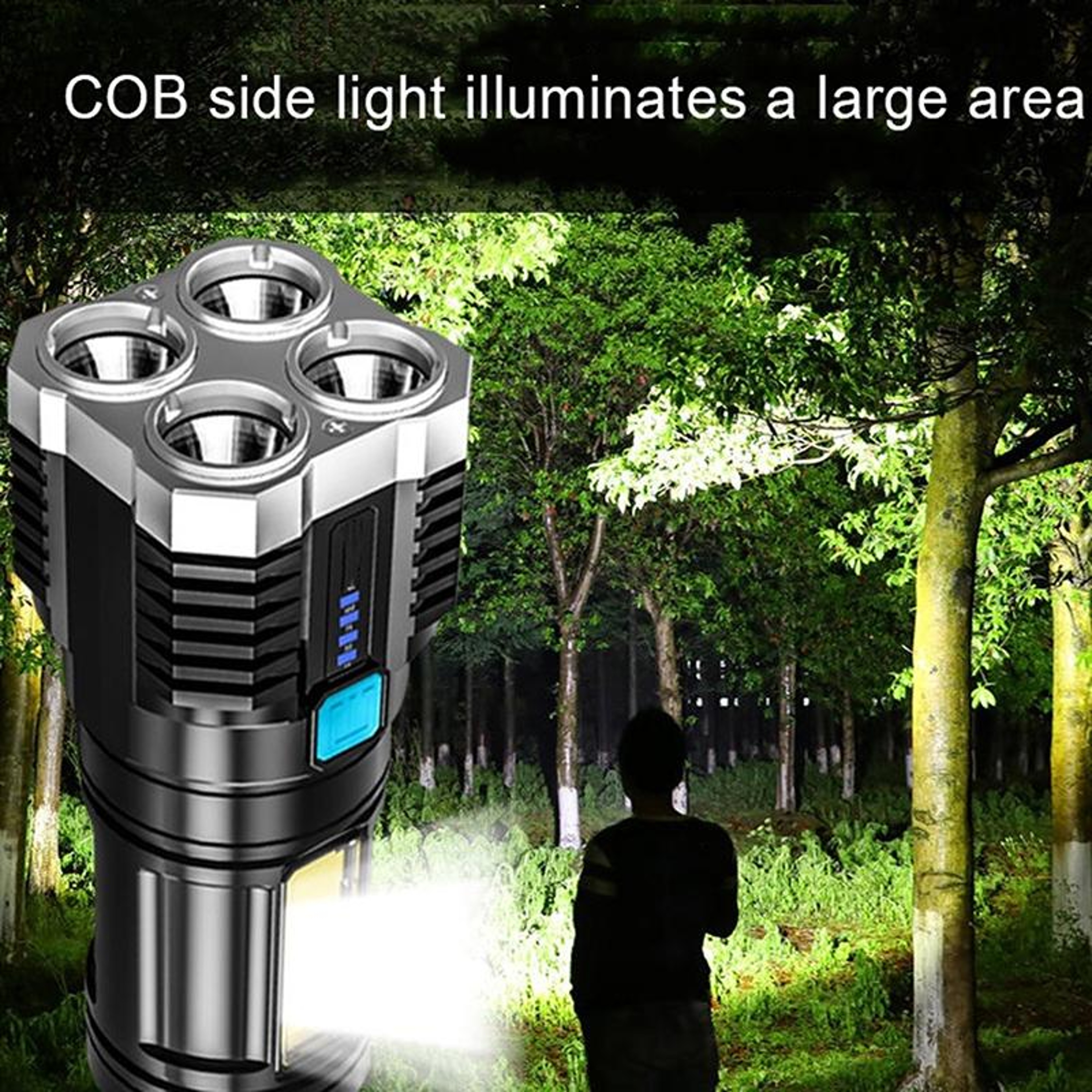 S03 USB Rechargeable Flashlight With COB Work Light And 200m Long Range Beam 2
