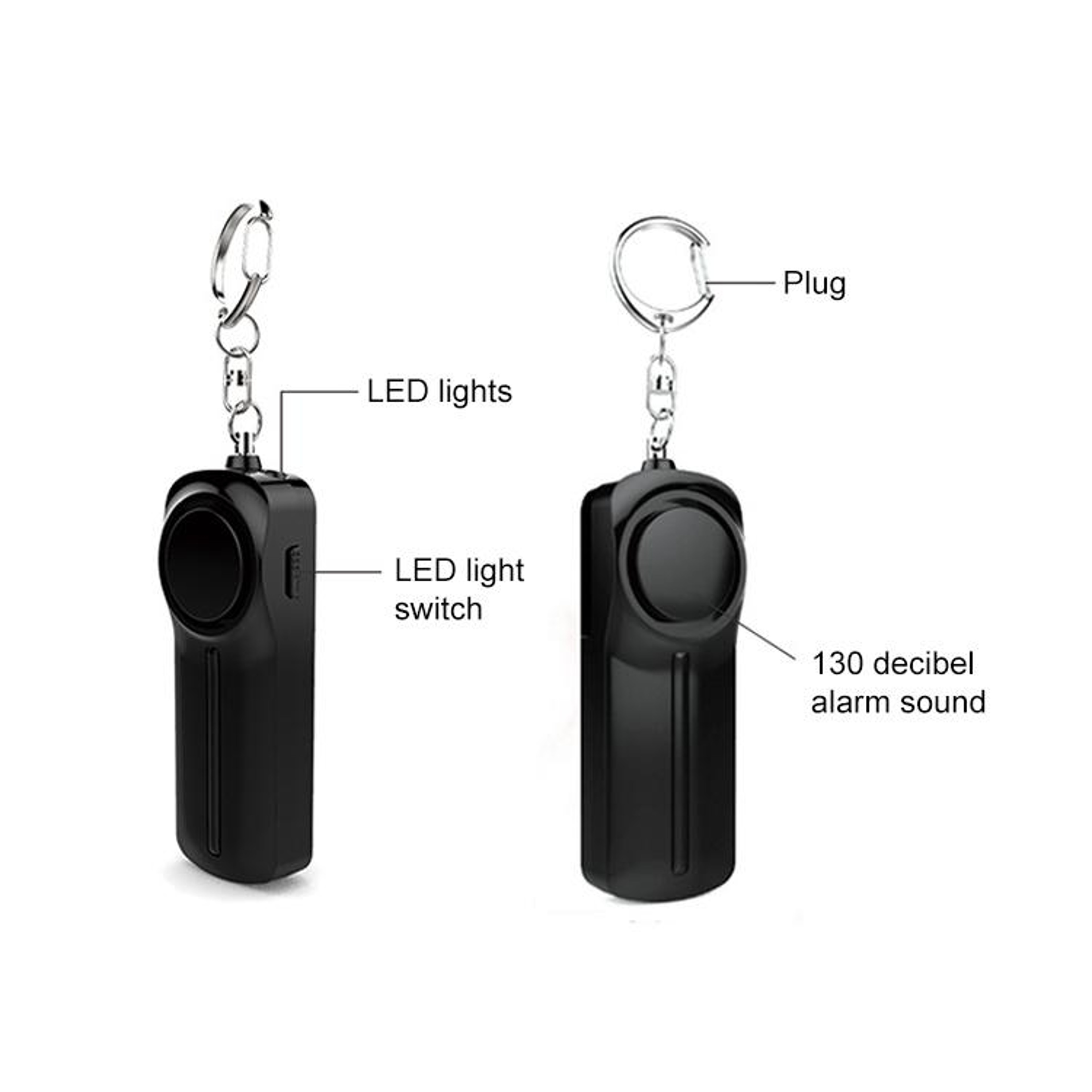 Premium 130dB Personal Safety Alarm Keychain With LED Flashlight 3
