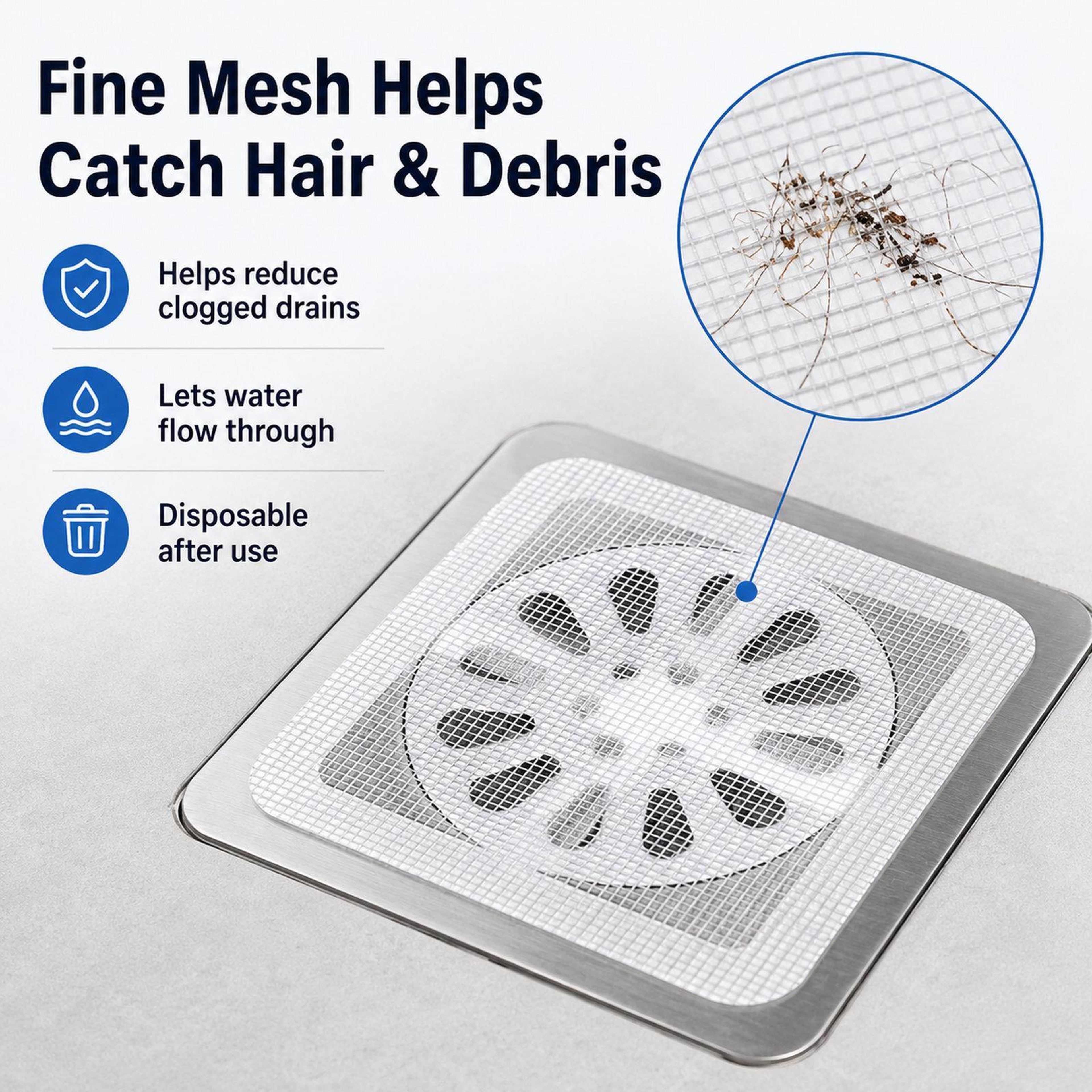 Disposable Shower Drain Hair Catcher Mesh Covers 1