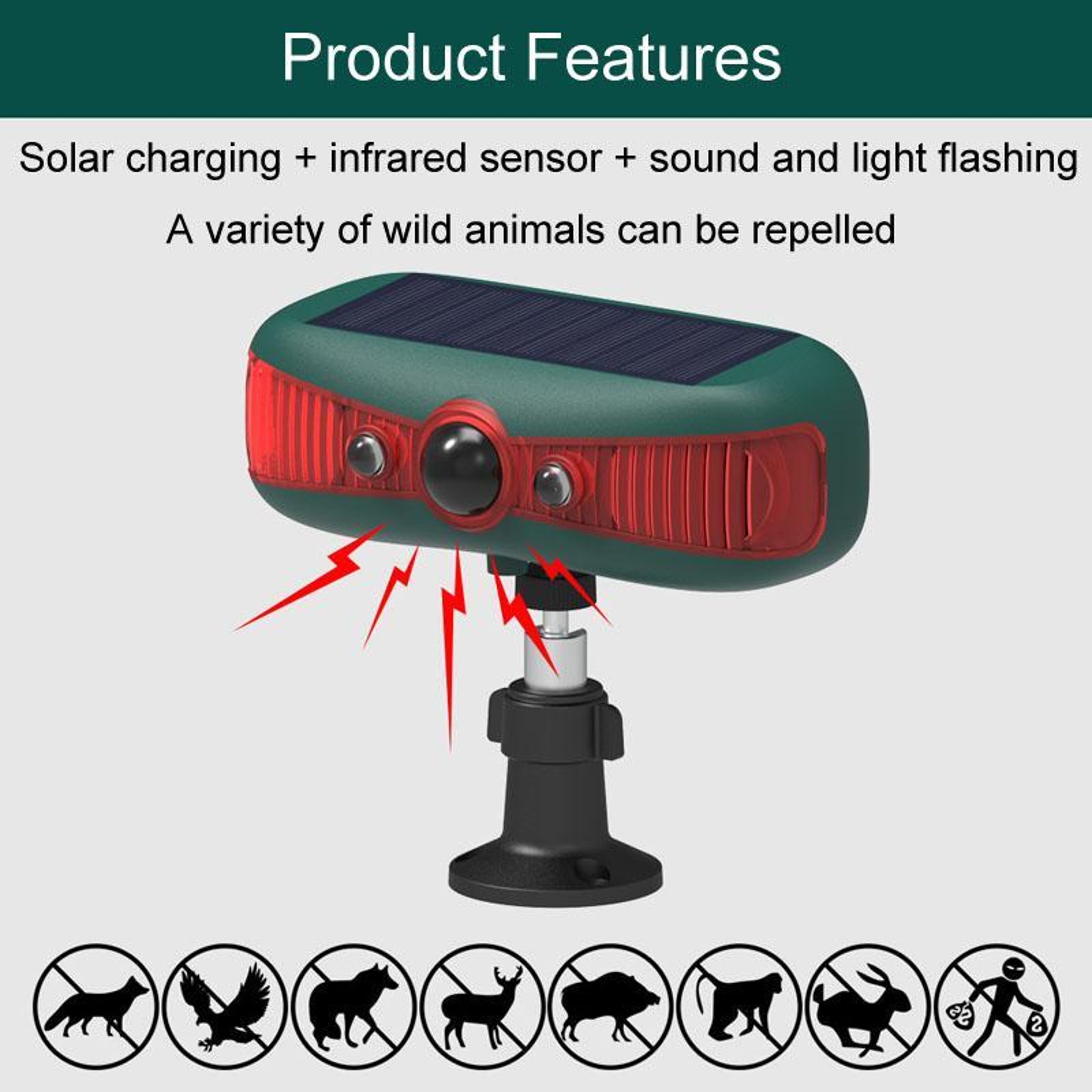 Solar Outdoor Motion Sensor Animal Repeller With Infrared Alarm  Sound Light 4