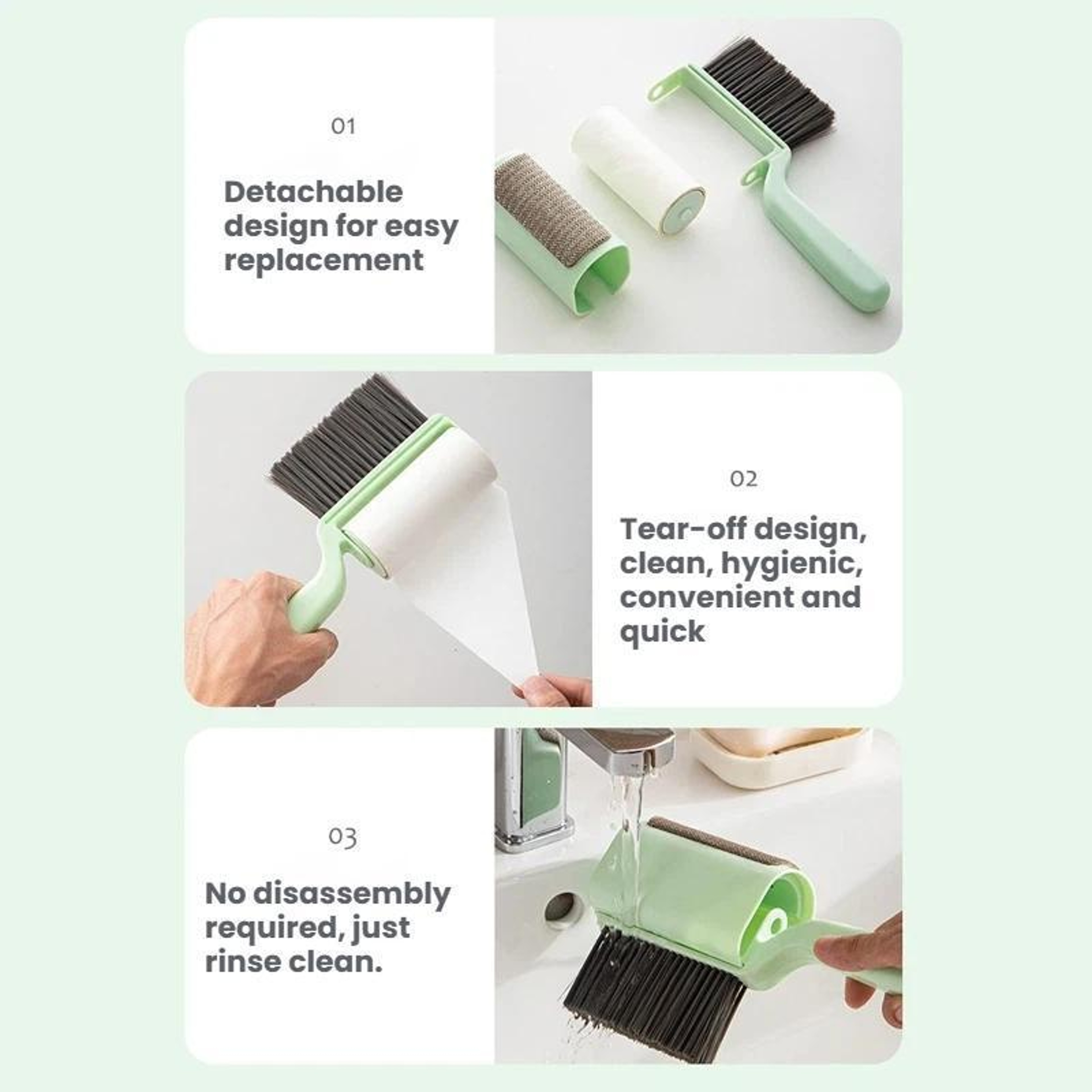 3 In 1 Reusable Lint Roller  Pet Hair Remover Brush For Clothes Bedding  Furniture 1