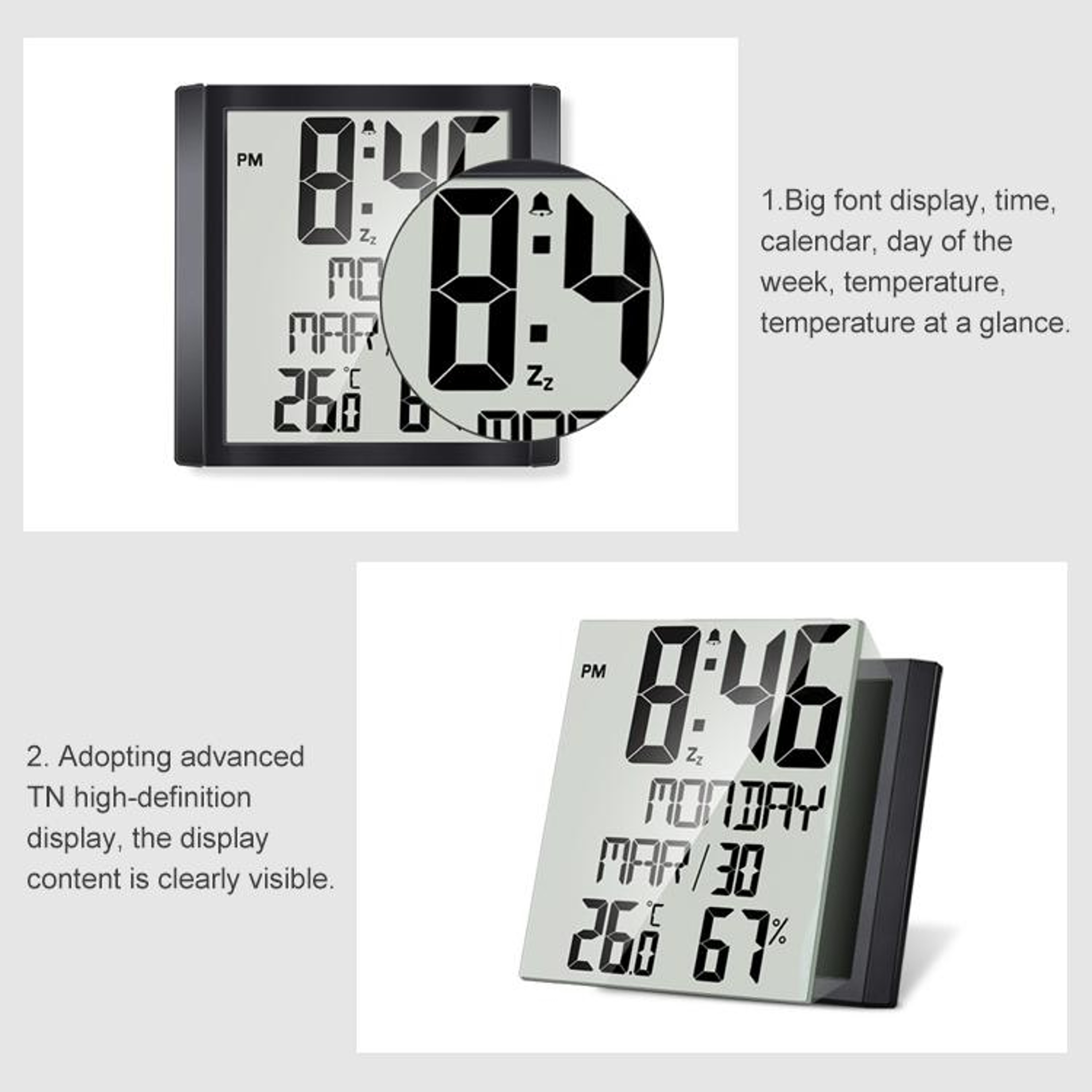 Large Screen Digital Wall Clock With Temperature  Humidity Monitor 3