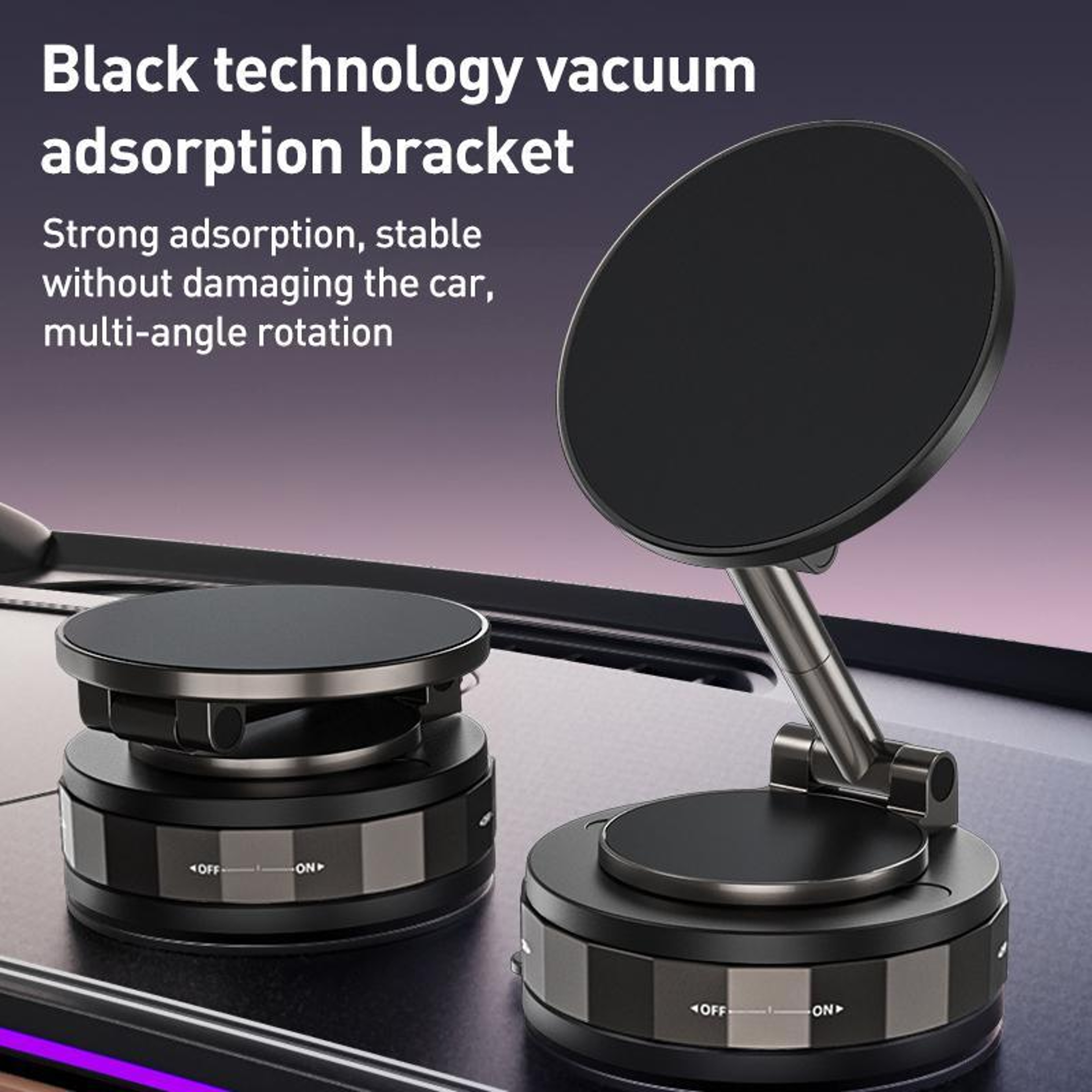 Magnetic Car Phone Holder With Vacuum Suction 360 Rotating Dashboard Mount 1