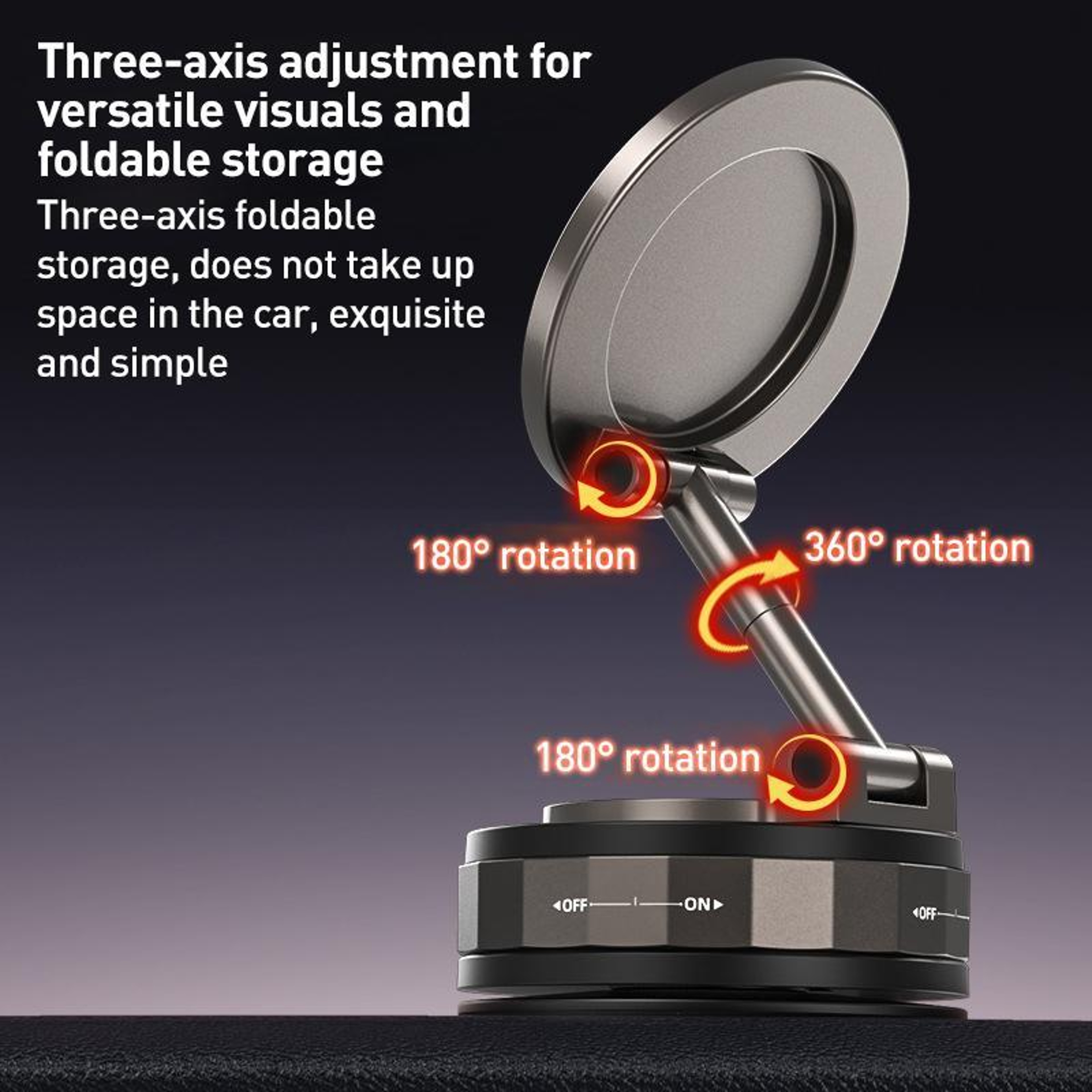 Magnetic Car Phone Holder With Vacuum Suction 360 Rotating Dashboard Mount 2