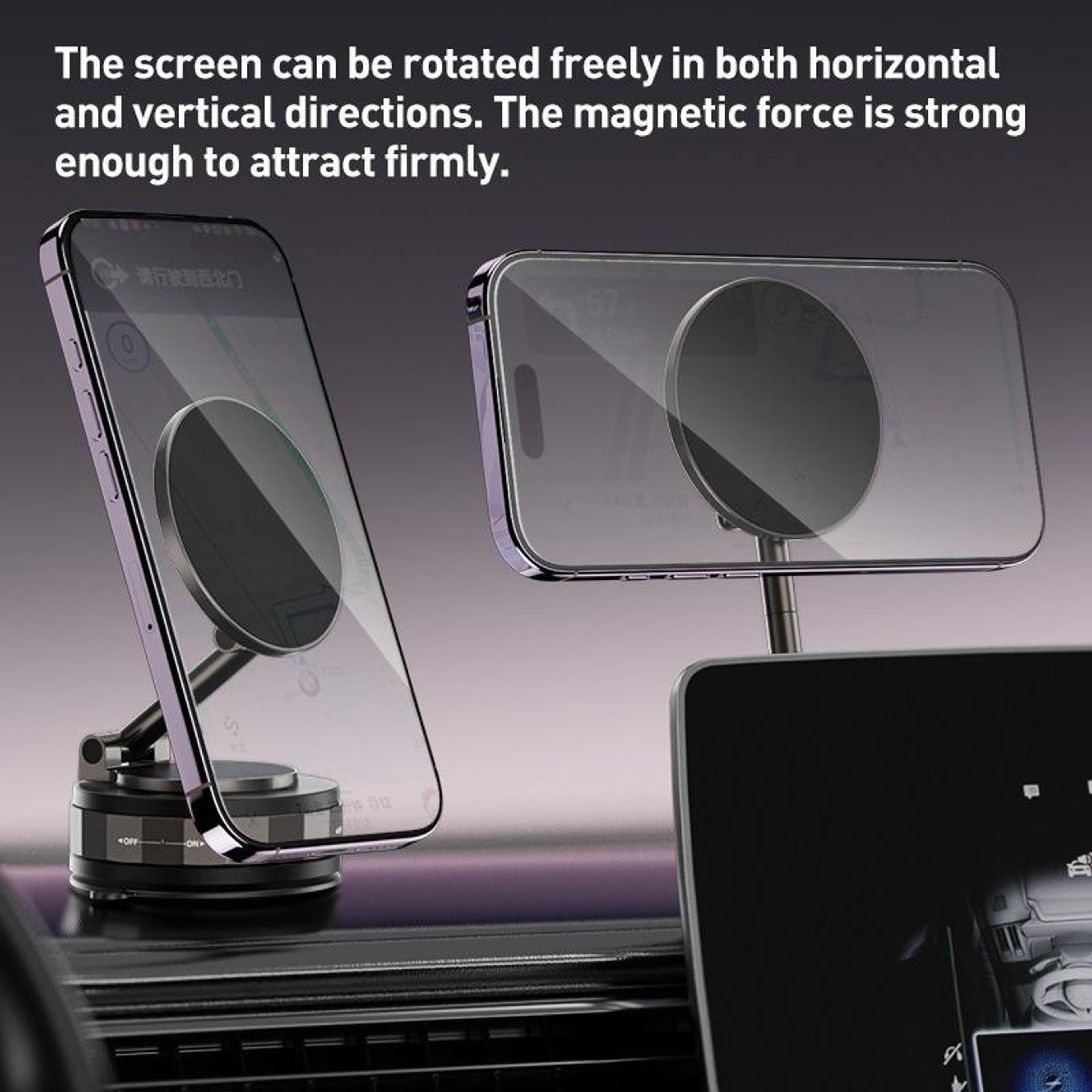 Magnetic Car Phone Holder With Vacuum Suction 360 Rotating Dashboard Mount 4