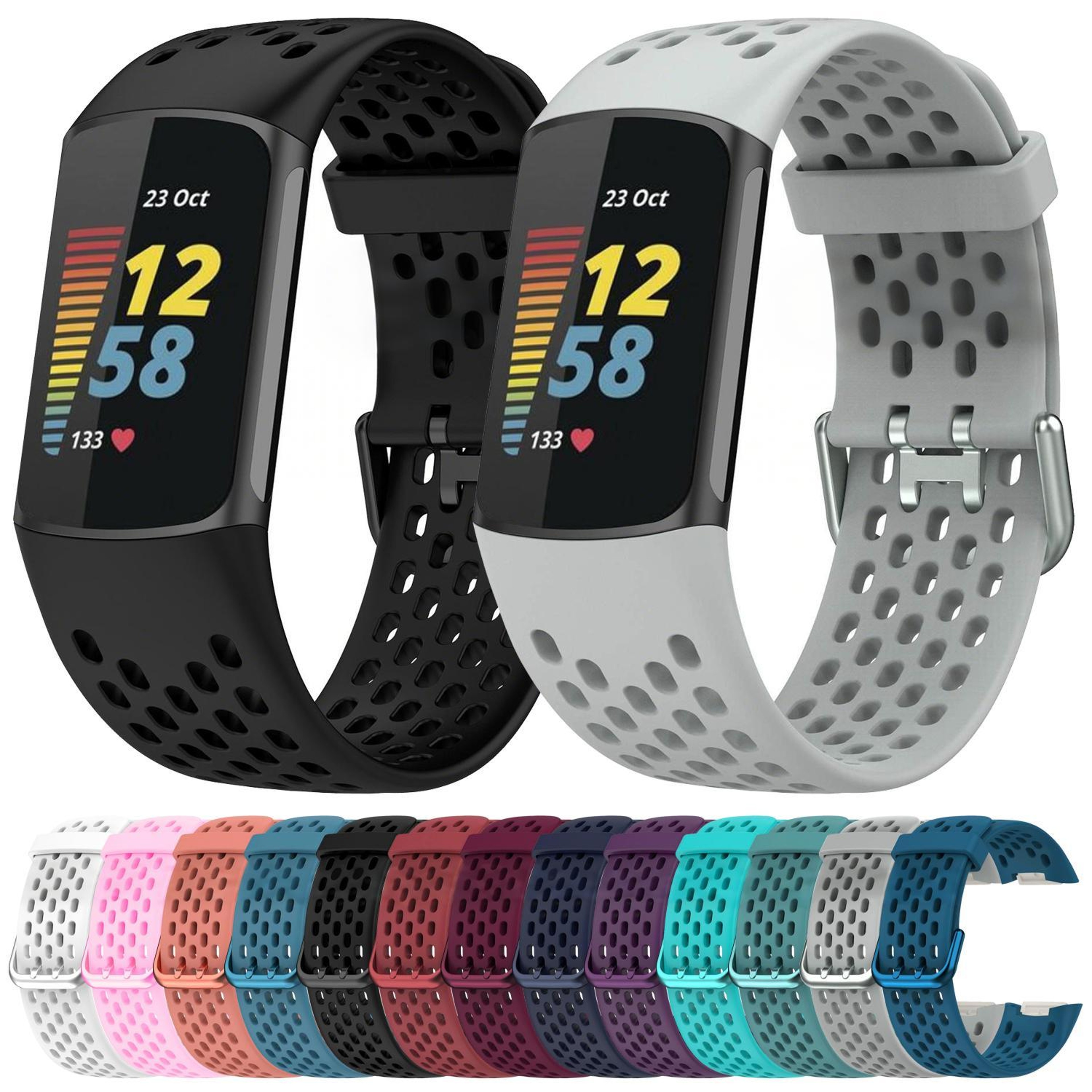 Breathable Silicone Watch Band For Fitbit Charge 6  Charge 5 Adjustable Replacement Strap 8