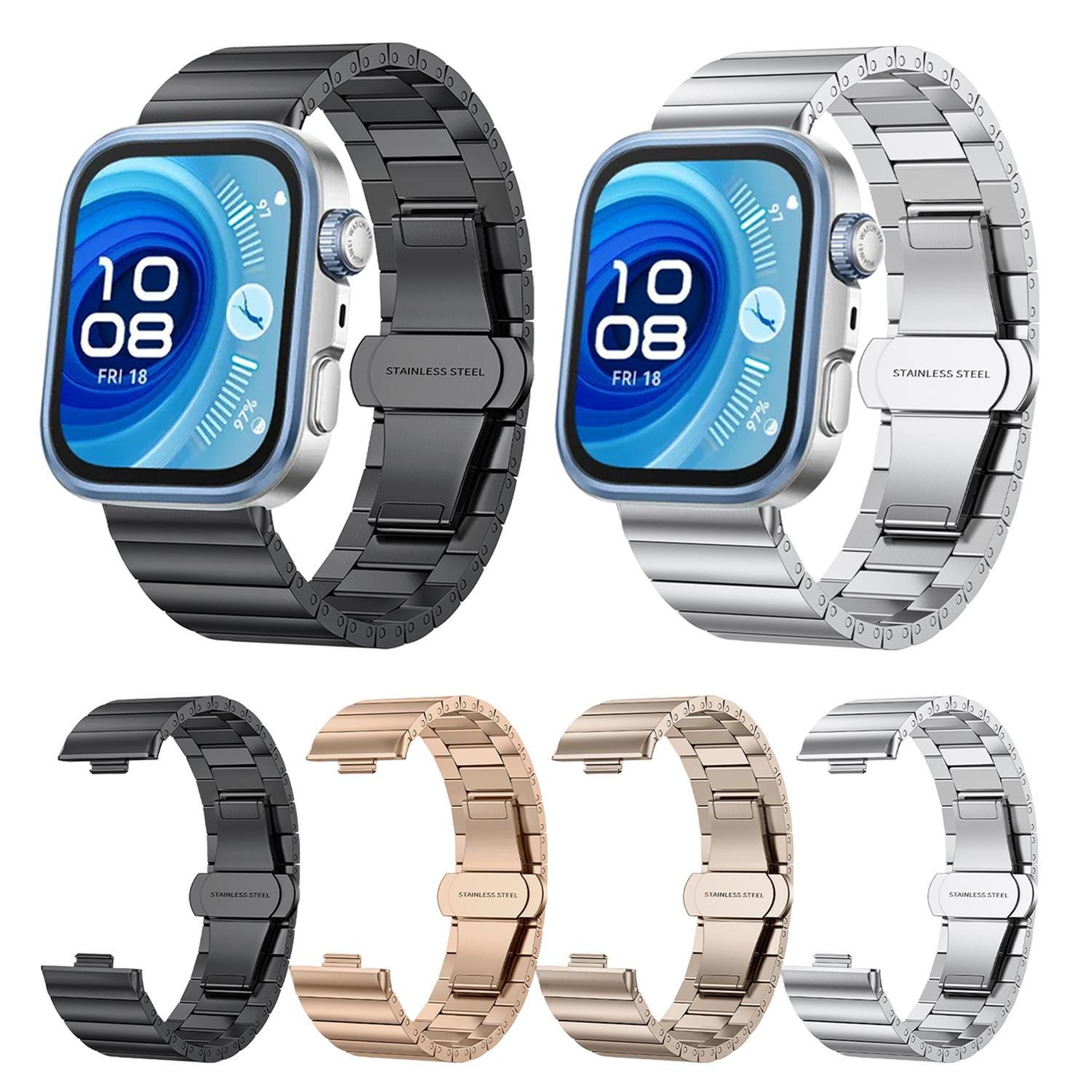 Huawei Watch Fit 5 Band Stainless Steel Bamboo Style Replacement Watch Band For Watch Fit 5 Pro 4 4 3