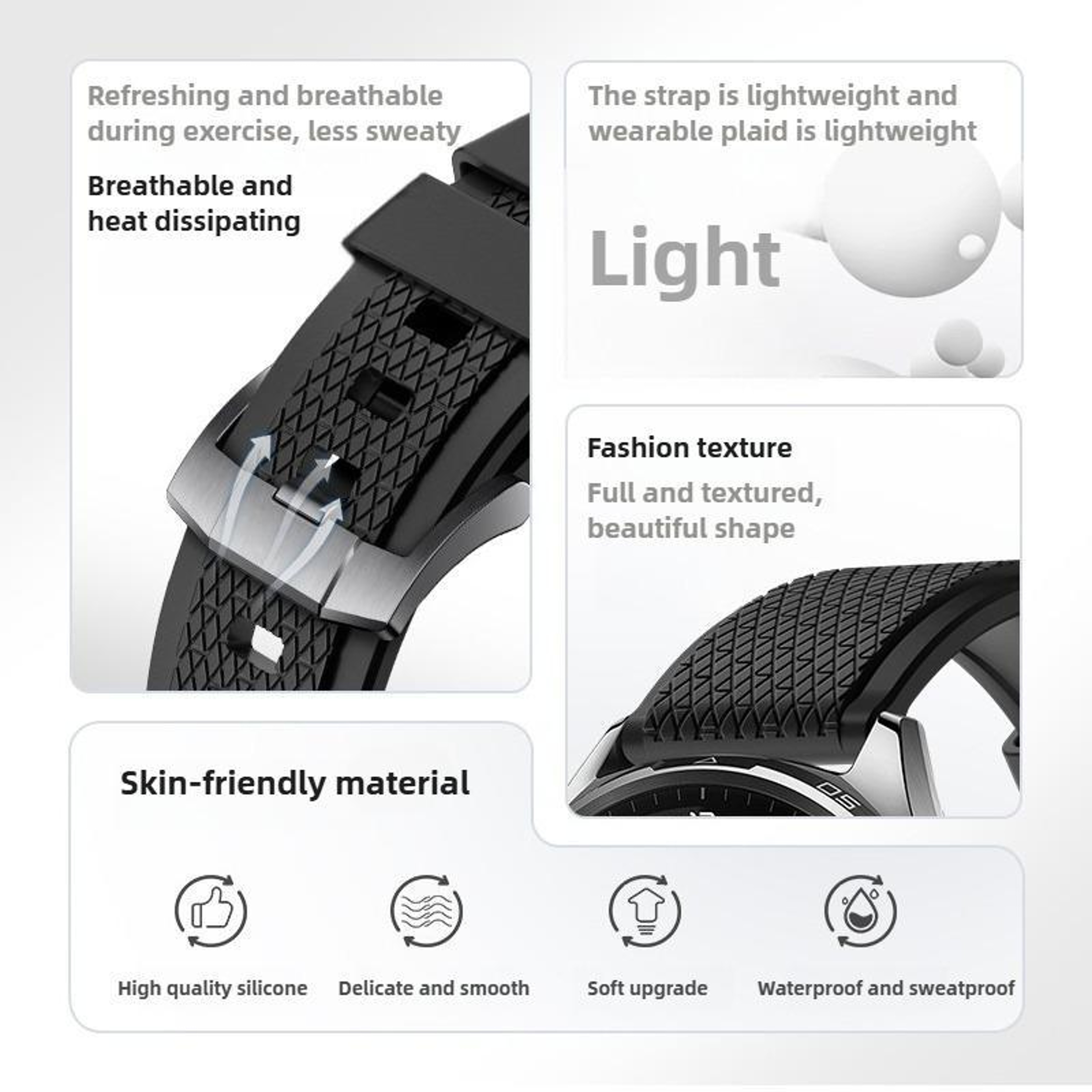 Fluororubber Watch Band Textured Replacement Strap For Longines Comfortable Adjustable Wristband 7