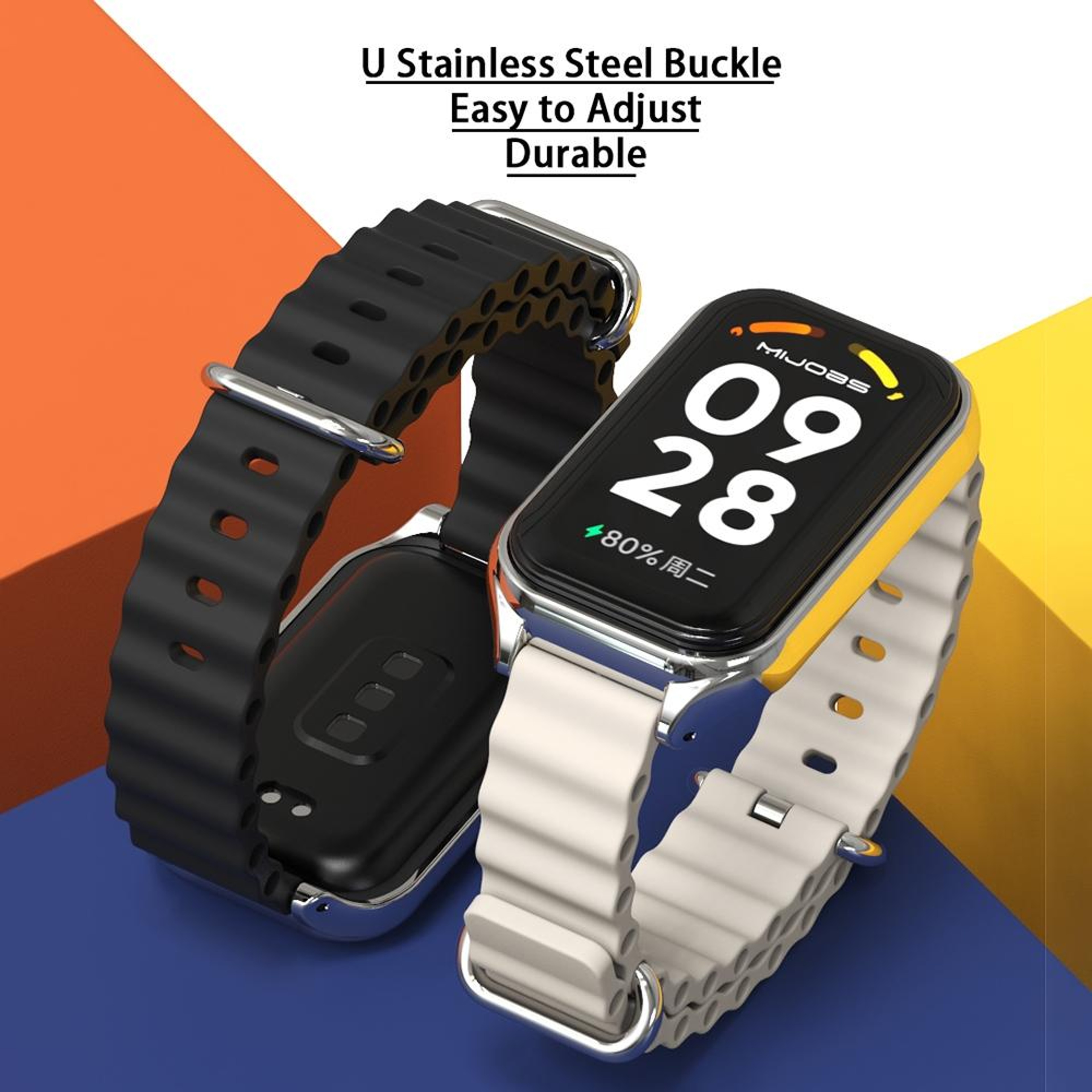 Mijobs Ocean Silicone Watch Band With Metal Shell For Xiaomi Smart Band 8 Active Redmi Band 2 6