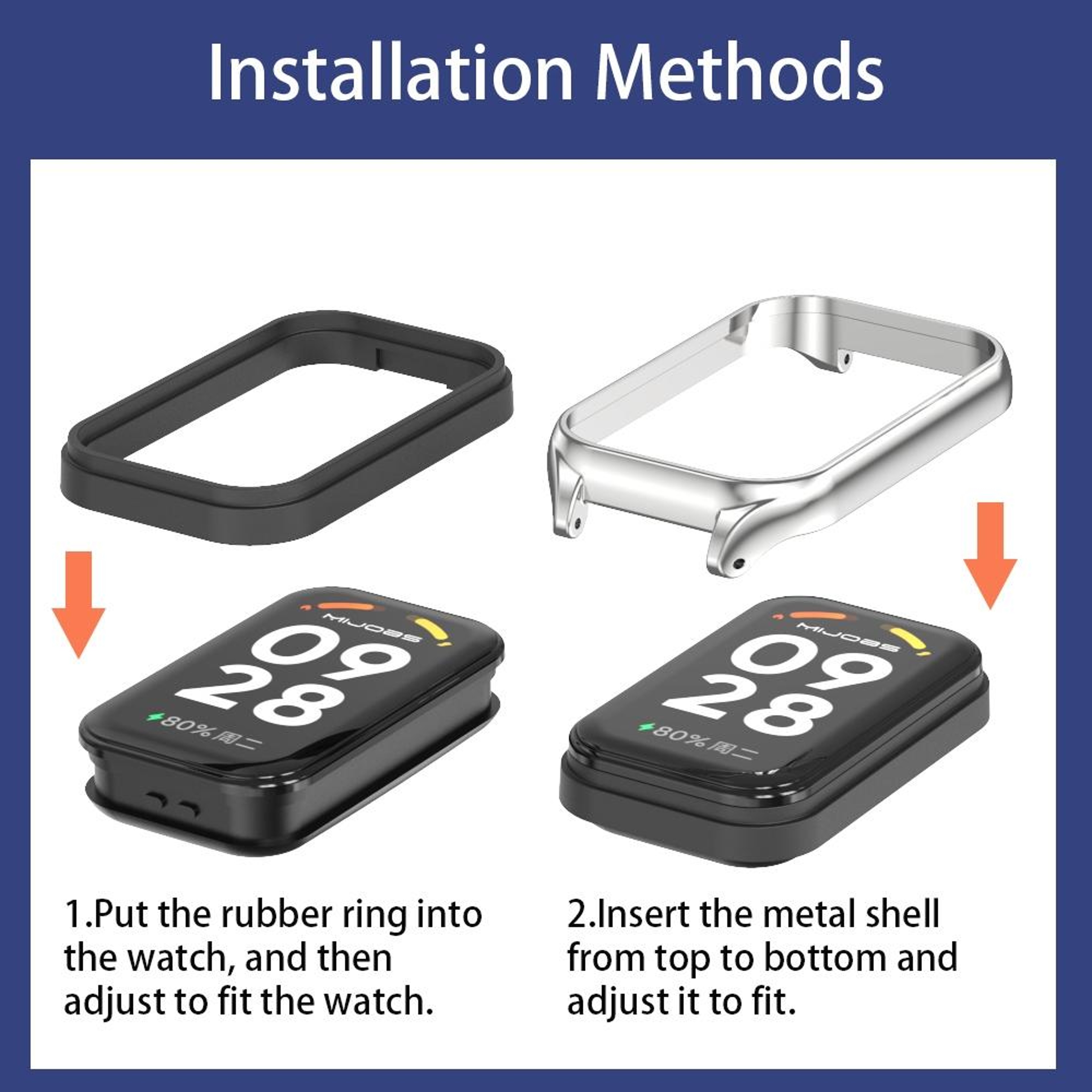 Mijobs Ocean Silicone Watch Band With Metal Shell For Xiaomi Smart Band 8 Active Redmi Band 2 8