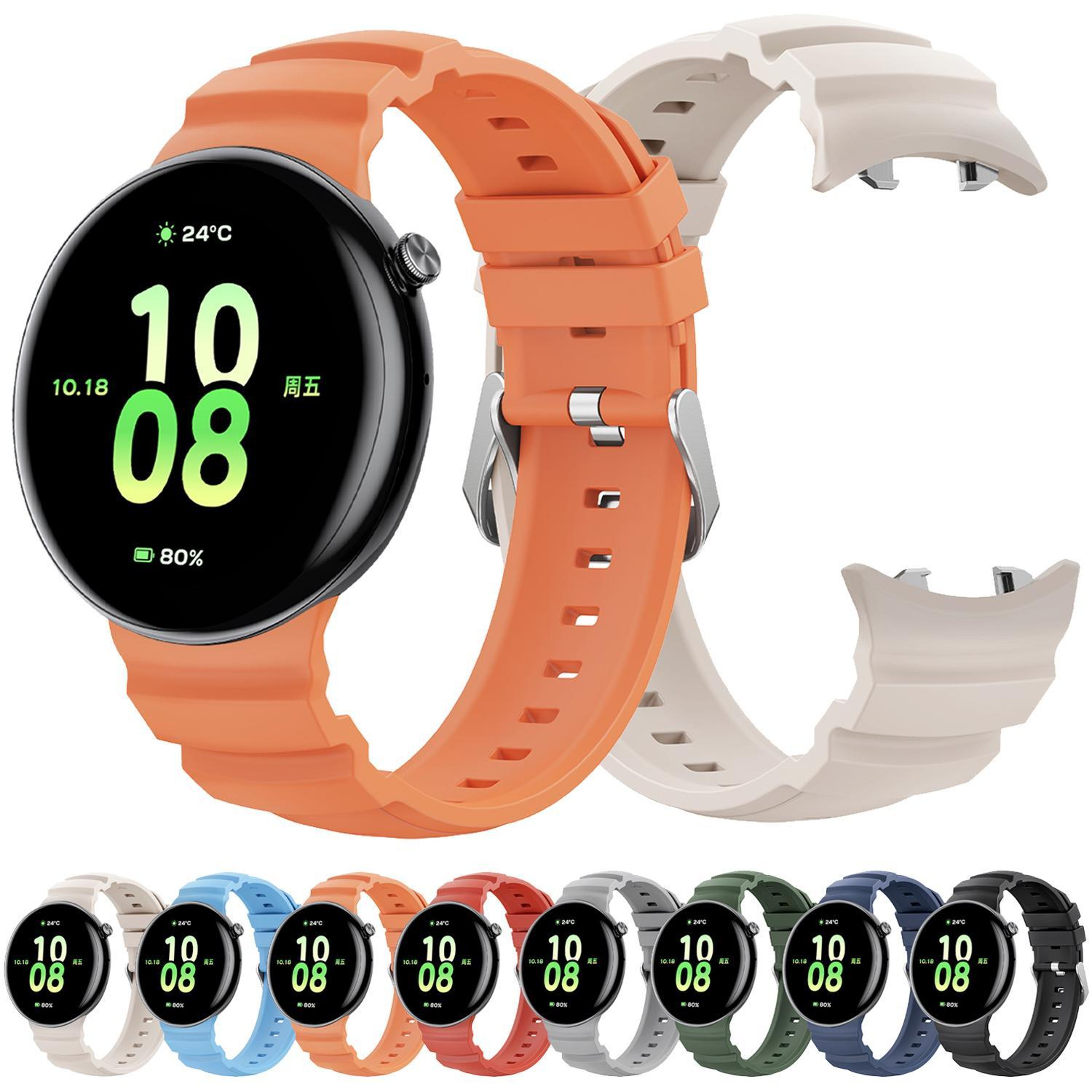 Honor Watch Fit Ocean Silicone Watch Band Two Color Breathable Replacement Strap with Silver Buckle – view 2