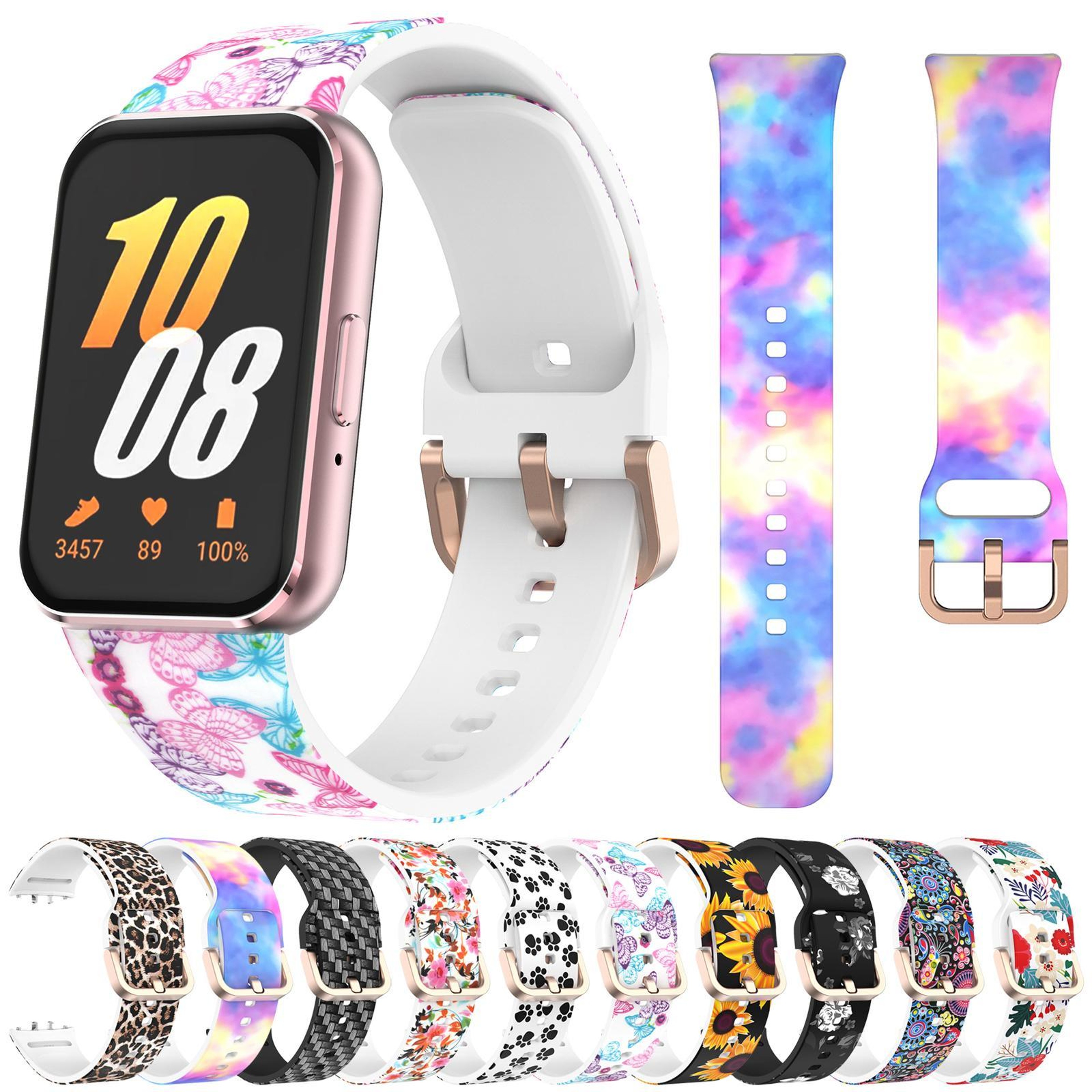 Samsung Galaxy Fit3 Silicone Watch Band With Gold Buckle Printed Adjustable Replacement Strap 9
