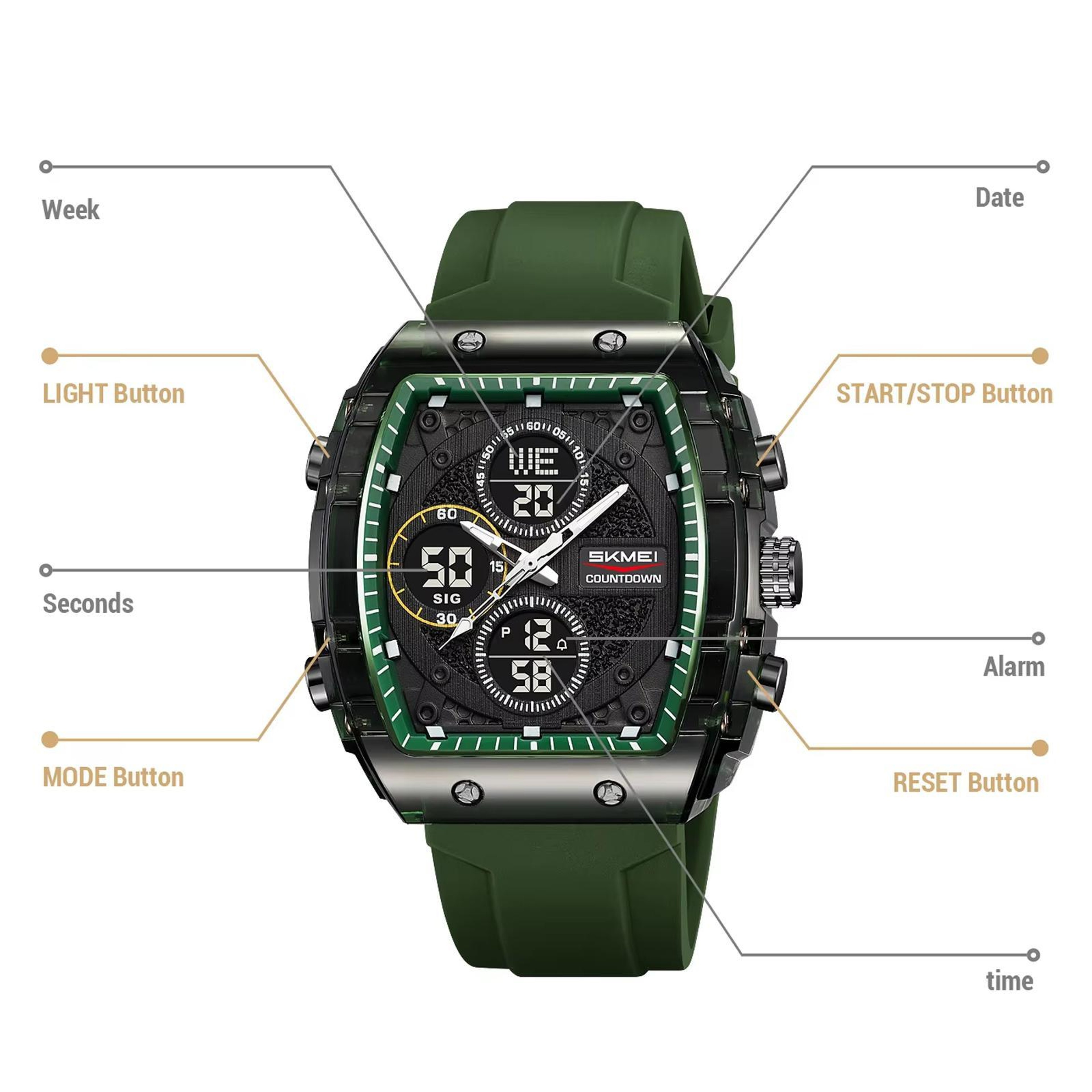 SKMEI 2602 Dual Display Sports Watch 50M Water Resistant Watch With Chronograph And LED Backlight 6