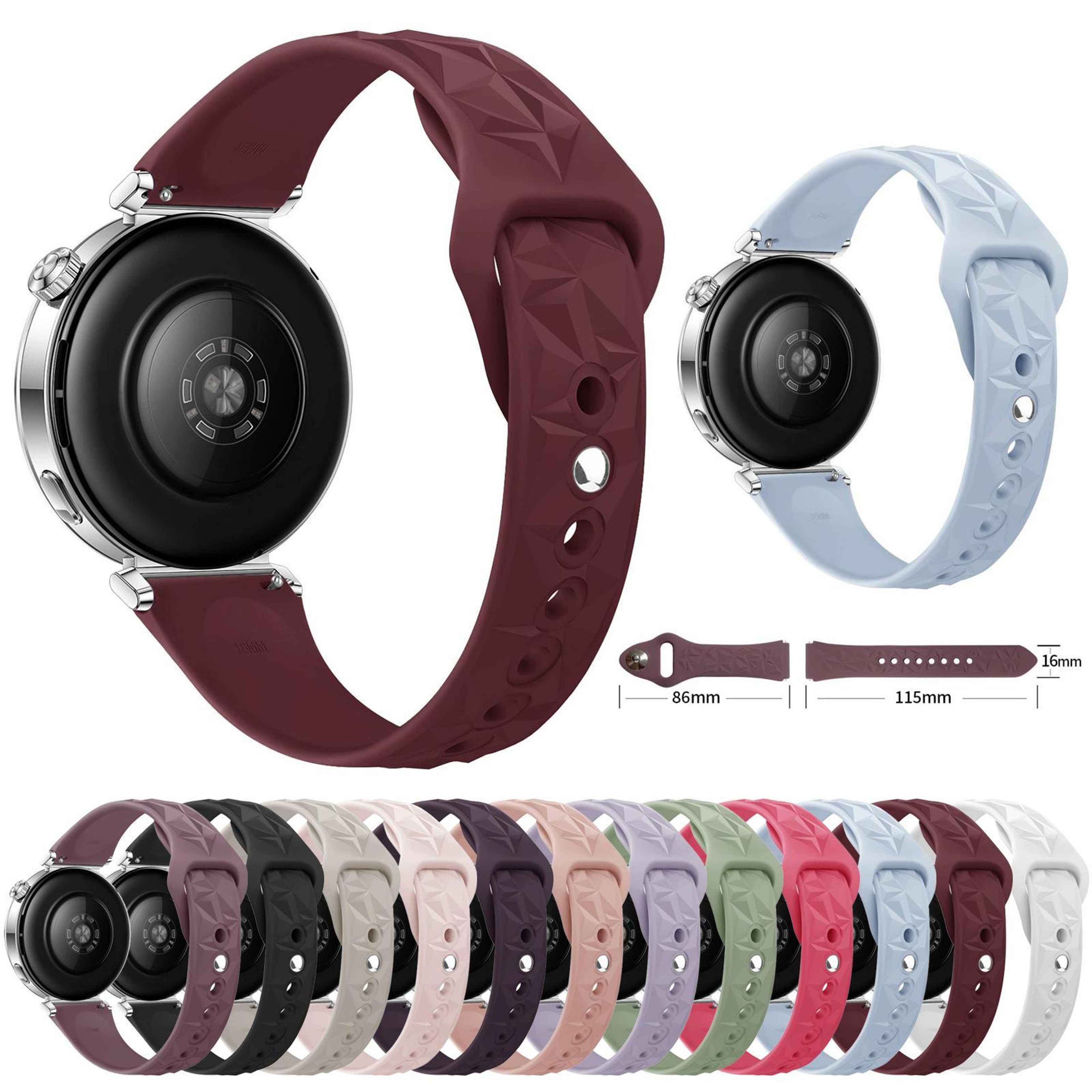 18mm Slim Silicone Watch Band With Reverse Buckle Ice Crystal Adjustable Replacement Strap 4