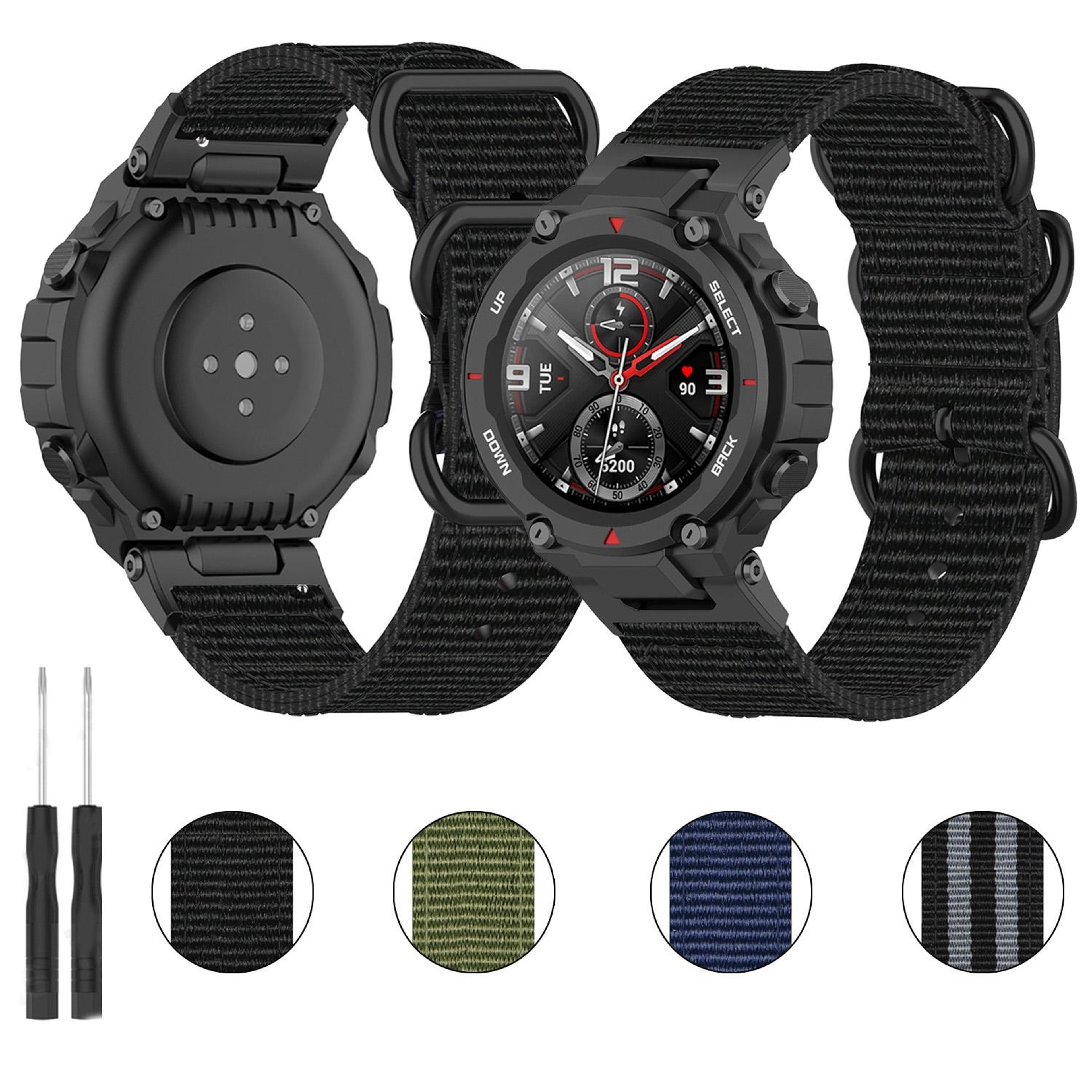 Amazfit T Rex T Rex Pro Ares Nylon Watch Band Adjustable Three Ring Black Buckle Strap 7
