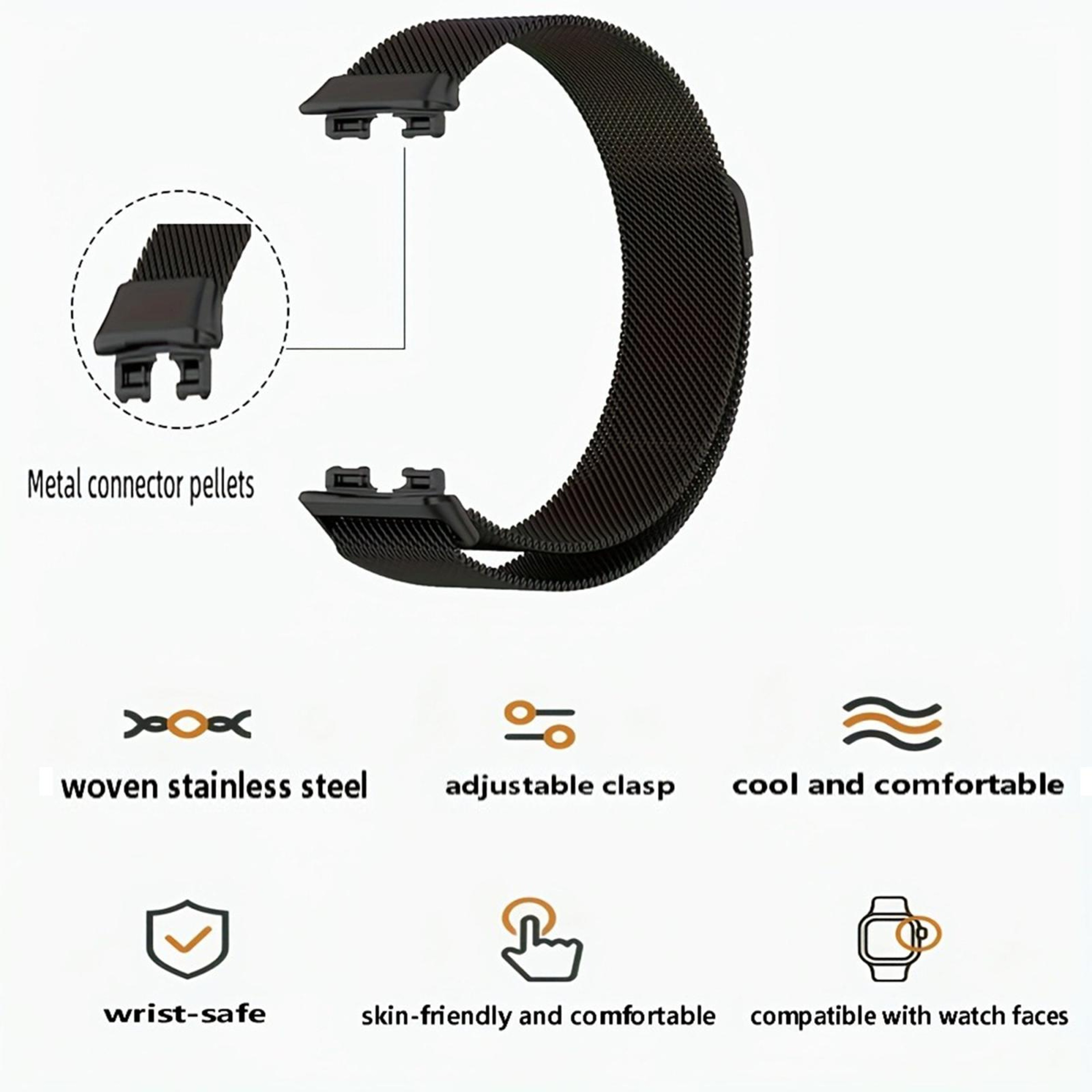 Huawei Band 10 9 8 Milanese Magnetic Watch Band With TPU Protective Cover Stainless Steel Strap 8