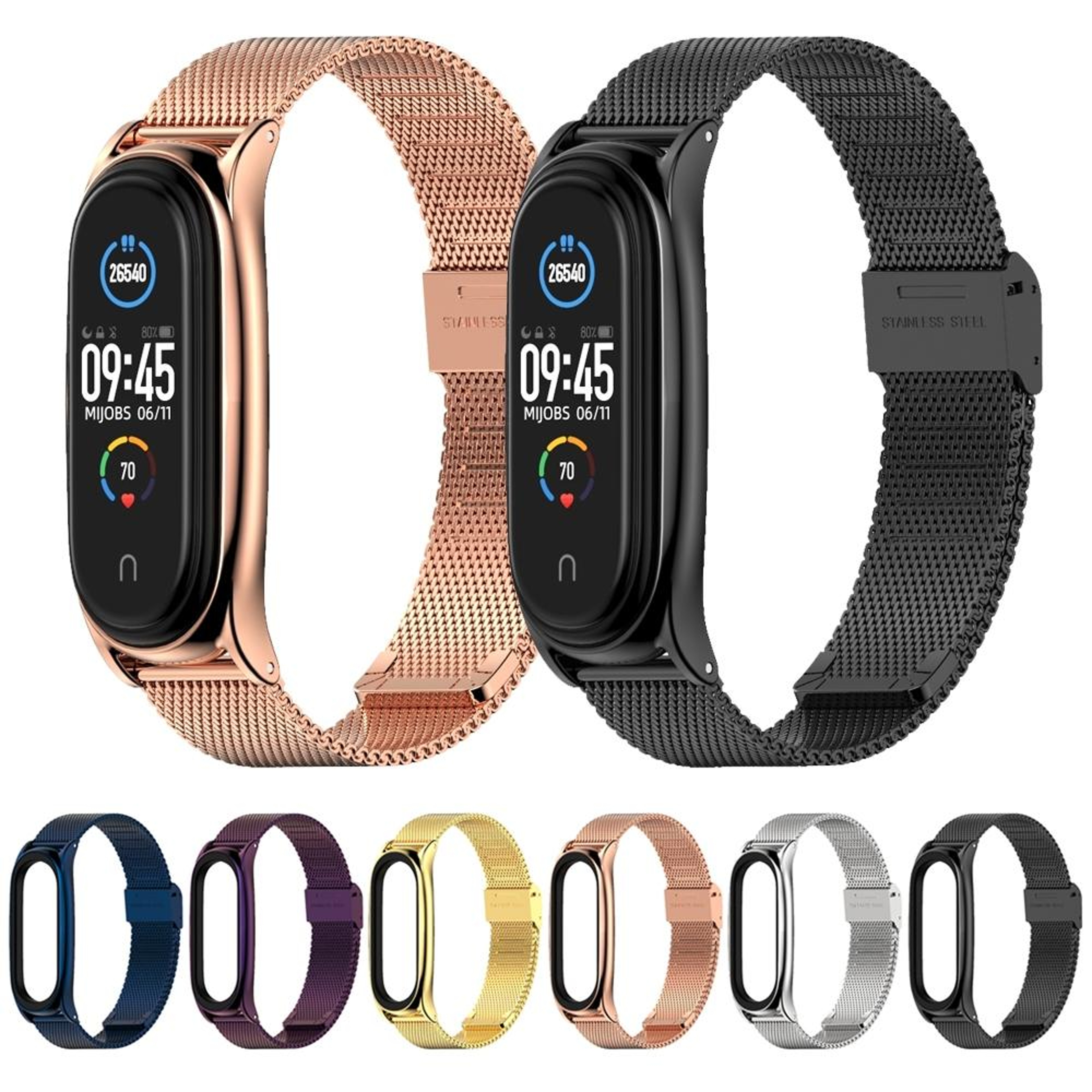 Mijobs Milan Stainless Steel Watch Band For Xiaomi Mi Band 6 5 Magnetic Mesh Replacement Strap 7