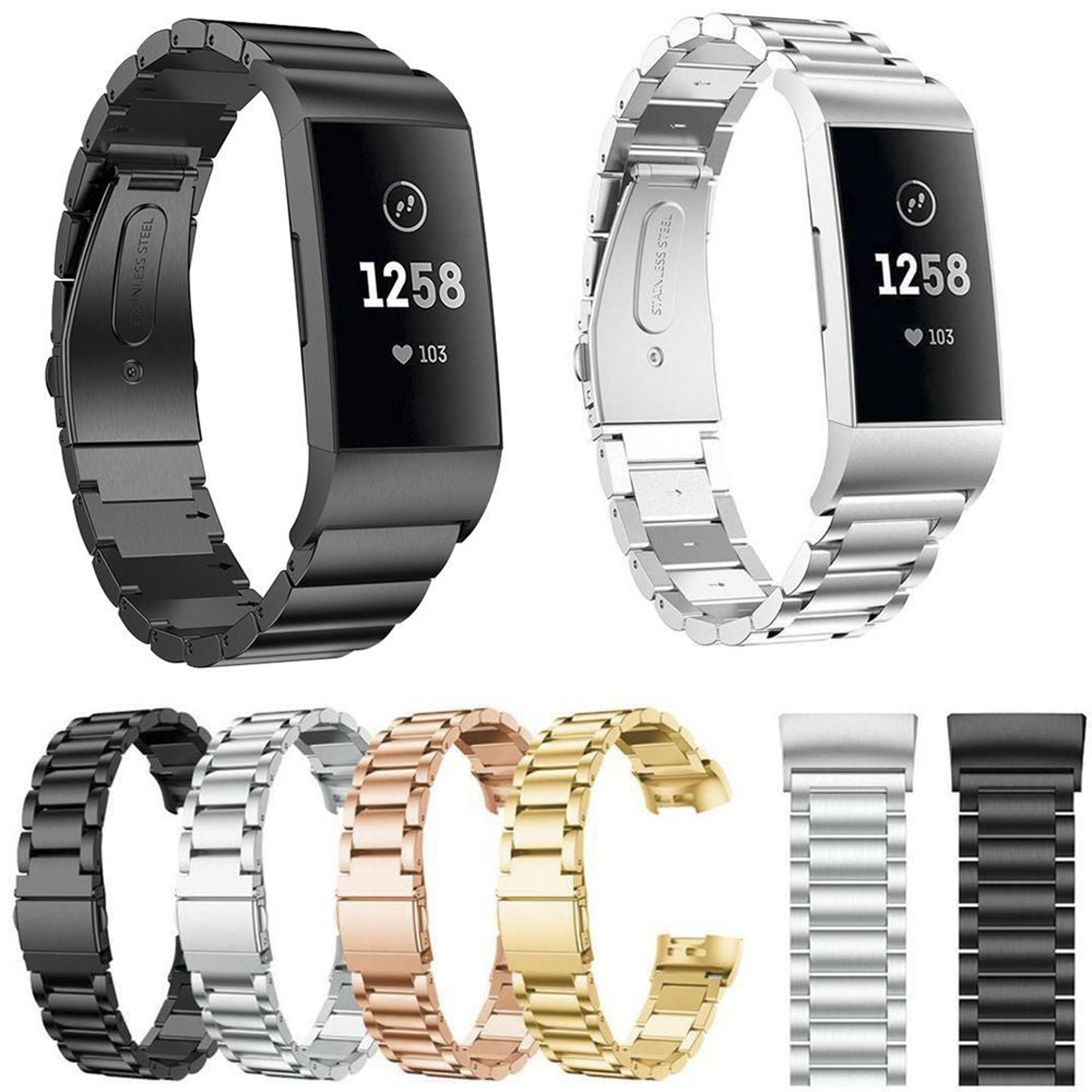 12mm Quick Release Metal Watch Band Three Bead Adjustable Replacement Watch Strap 3