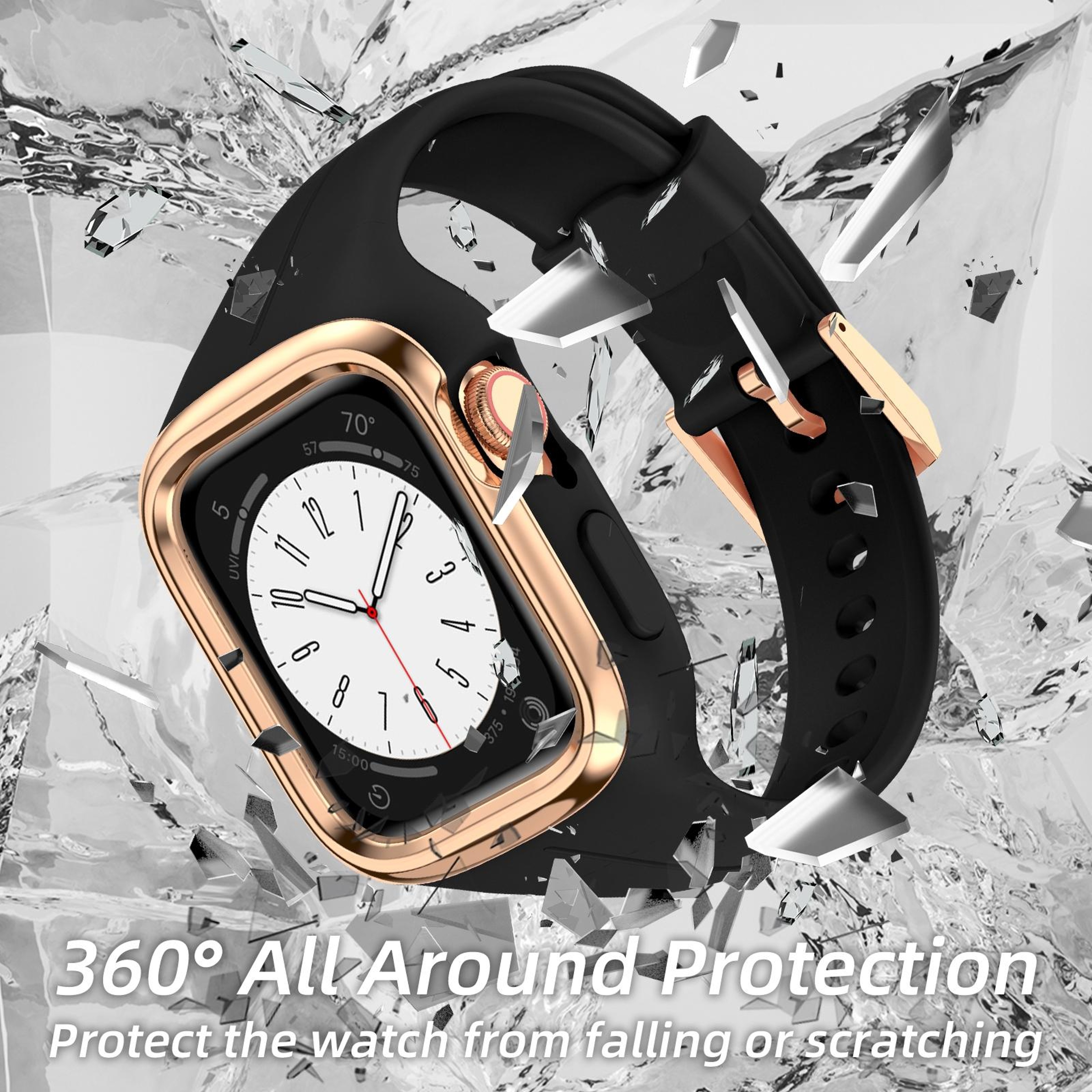 Apple Watch Silicone Watch Band With Stainless Steel Frame Adjustable Replacement Strap 4