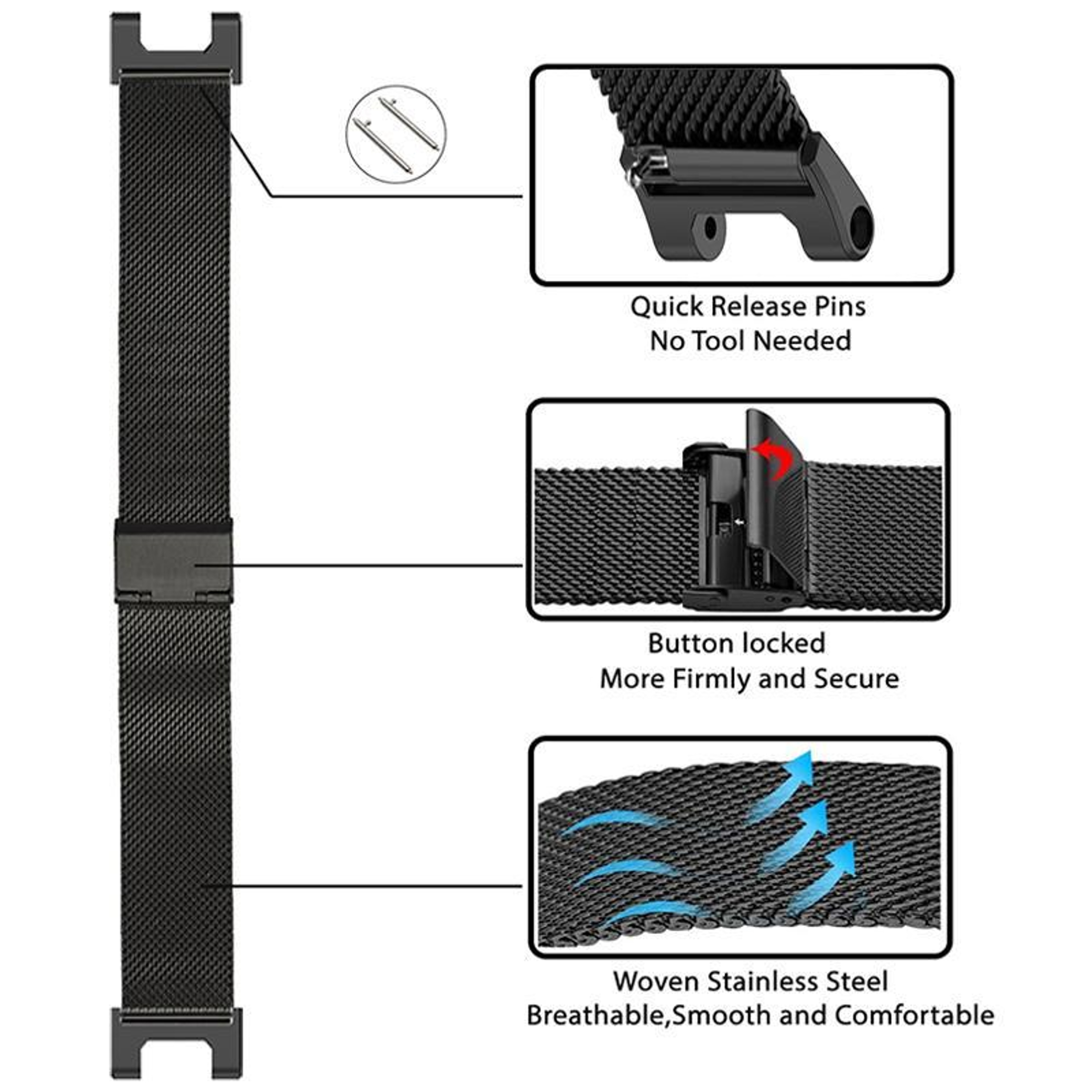 Amazfit T Rex Pro Stainless Steel Watch Band Fine Mesh Adjustable Metal Strap 1