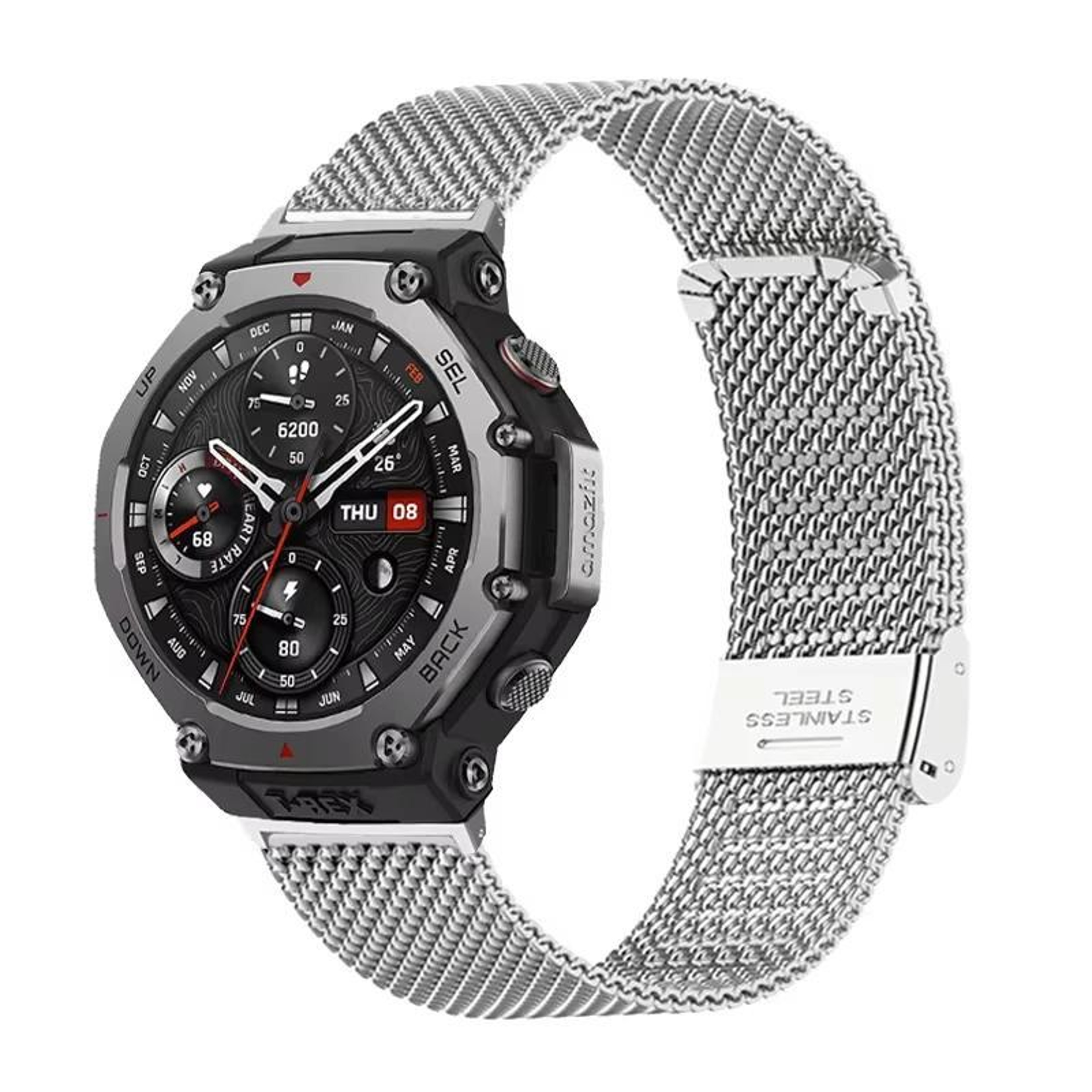 Amazfit T Rex Pro Stainless Steel Watch Band Fine Mesh Adjustable Metal Strap 7