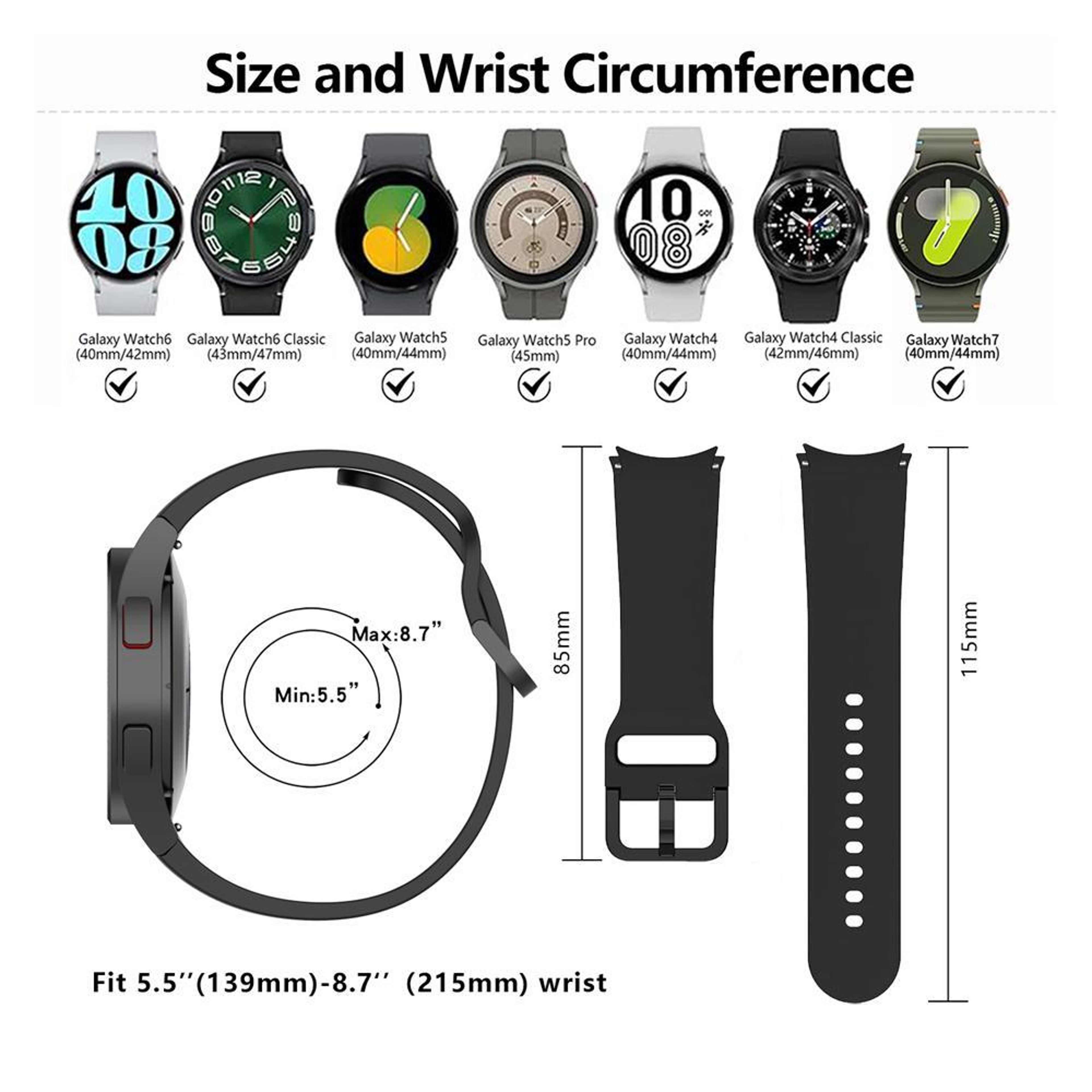 Kalebol Silicone Watch Band For Samsung Galaxy Watch 7 6 5 4 Soft Sport Replacement Strap With Meta 13