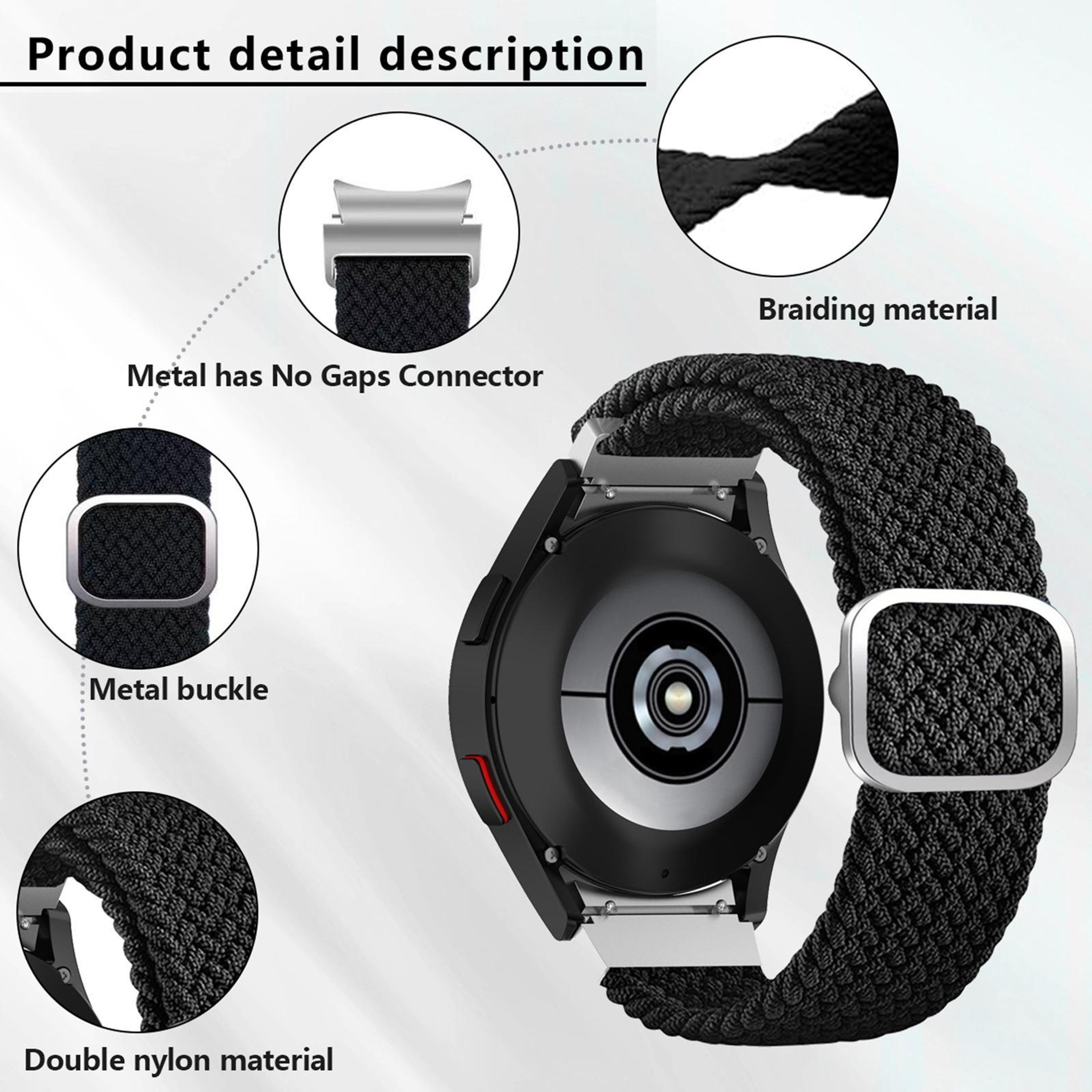 Kalebol Braided Samsung Galaxy Watch Band Nylon Adjustable Strap For Galaxy Watch 7 6 5 4 8